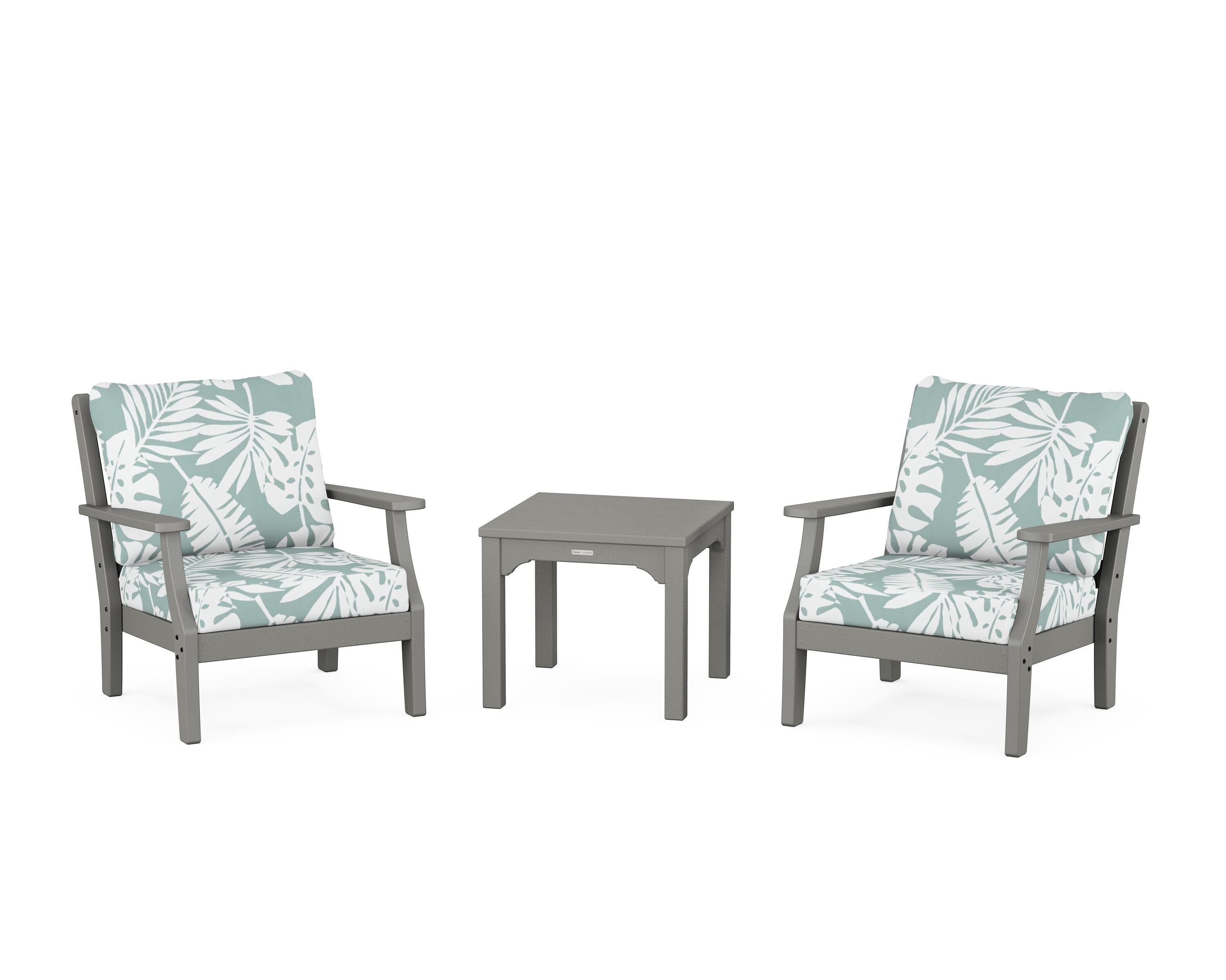 Martha Stewart by POLYWOOD Chinoiserie 3-Piece Deep Seating Set in Slate Grey / Leaf Glacier Spa