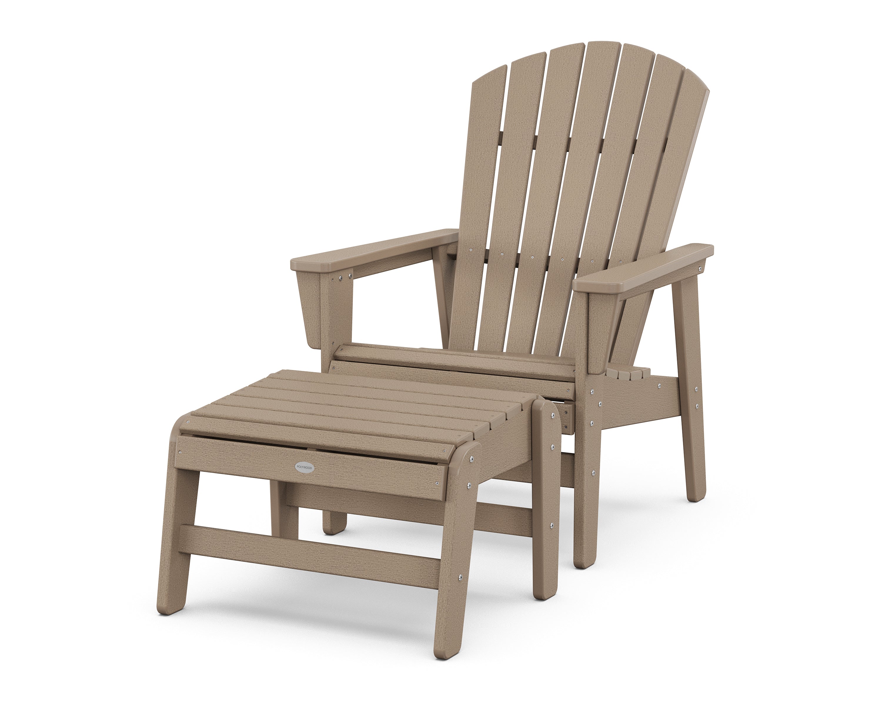 POLYWOOD Nautical Grand Upright Adirondack Chair with Ottoman in Vintage Sahara