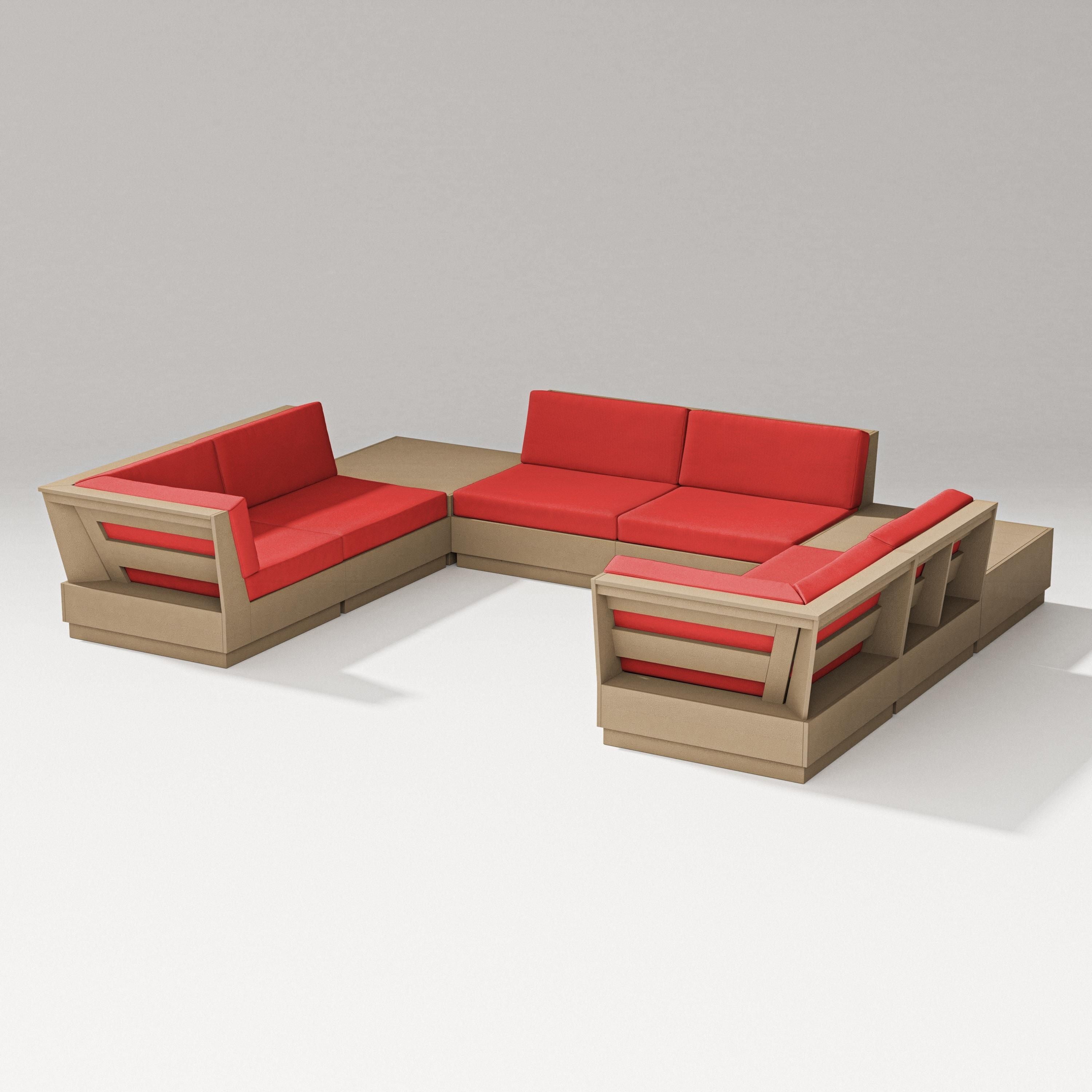 PW Designer Series Elevate 8-Piece U-Shaped Sectional in Vintage Sahara / Crimson Linen