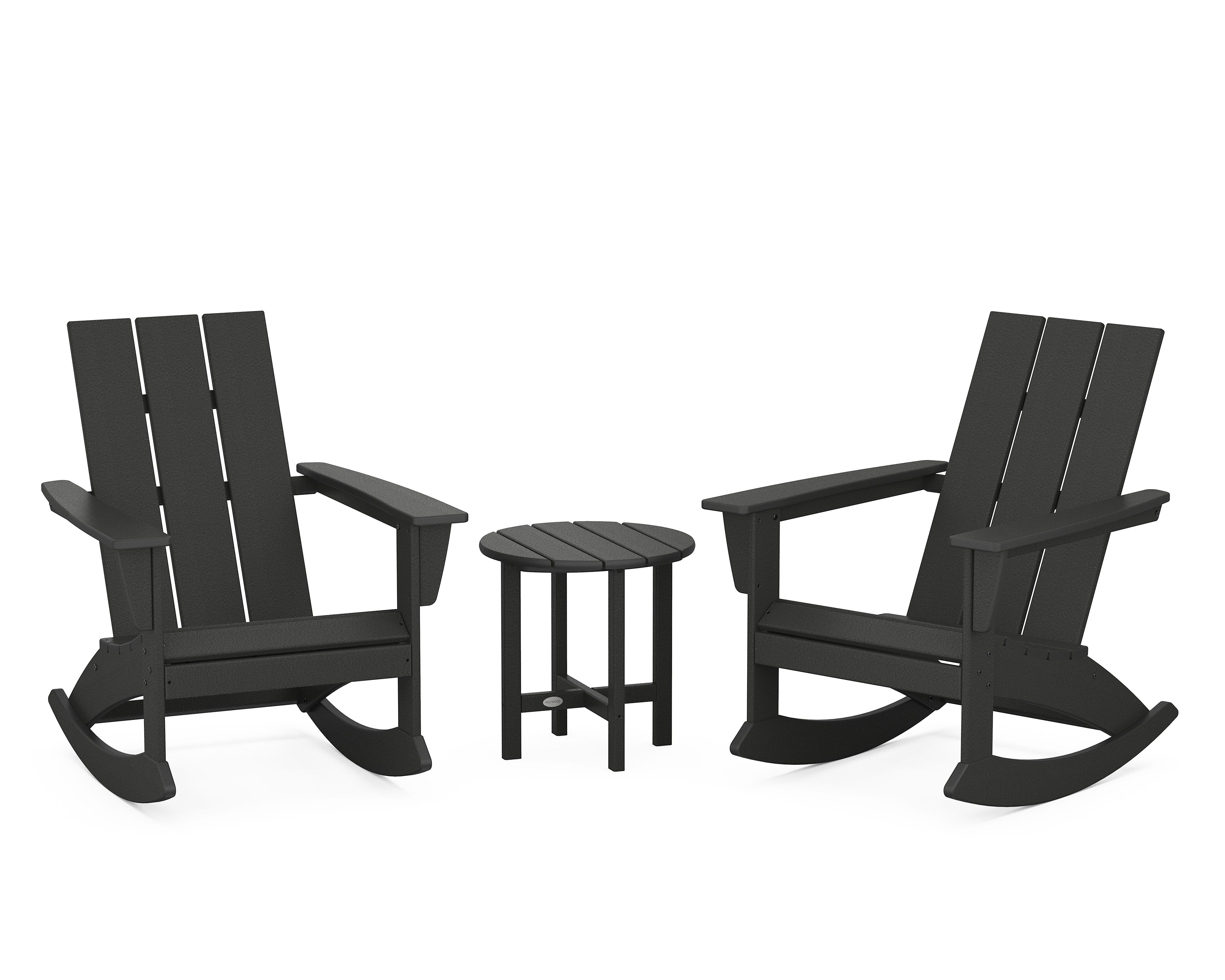 POLYWOOD Modern 3-Piece Adirondack Rocking Chair Set in Black