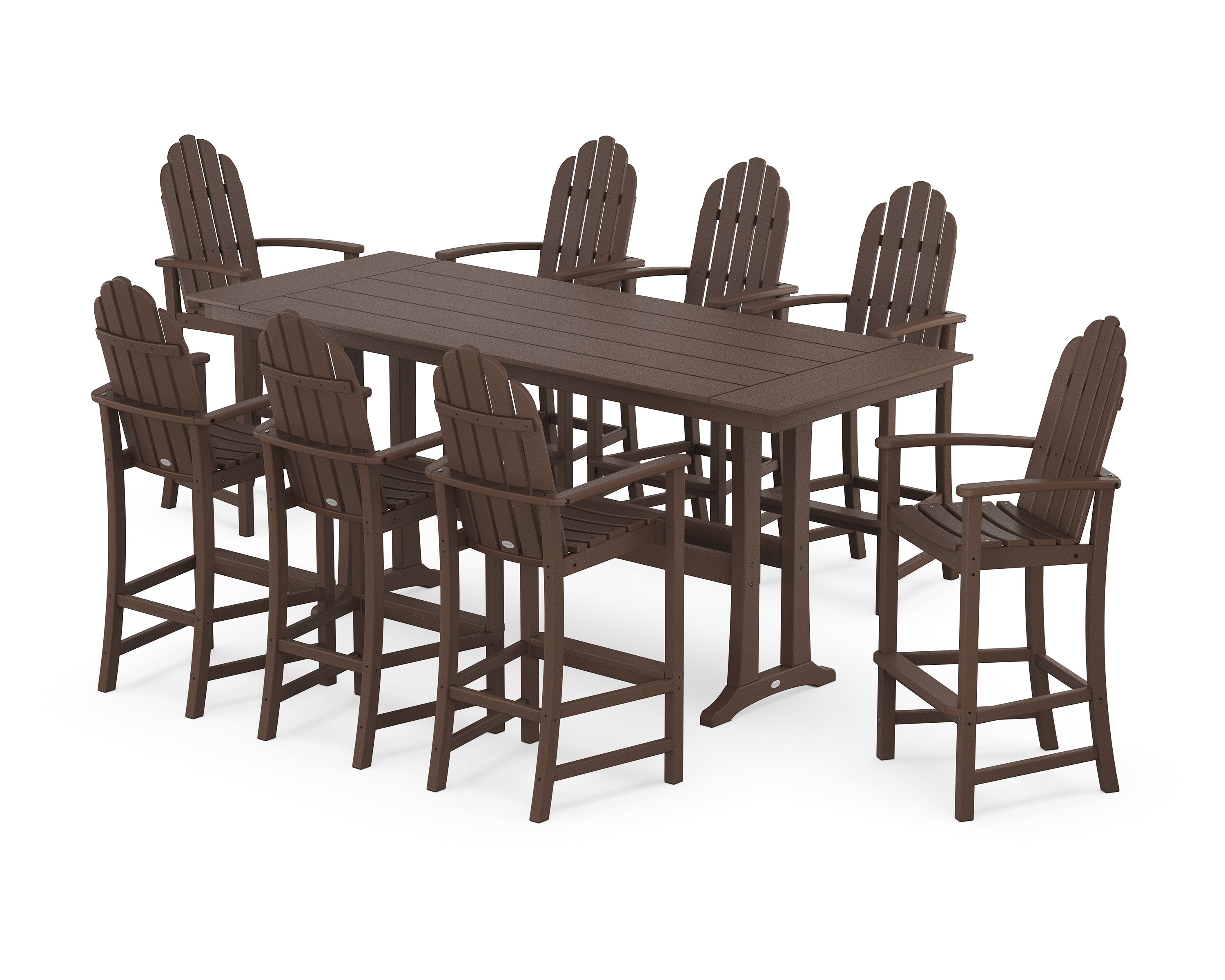 POLYWOOD Classic Adirondack 9-Piece Farmhouse Bar Set with Trestle Legs in Mahogany