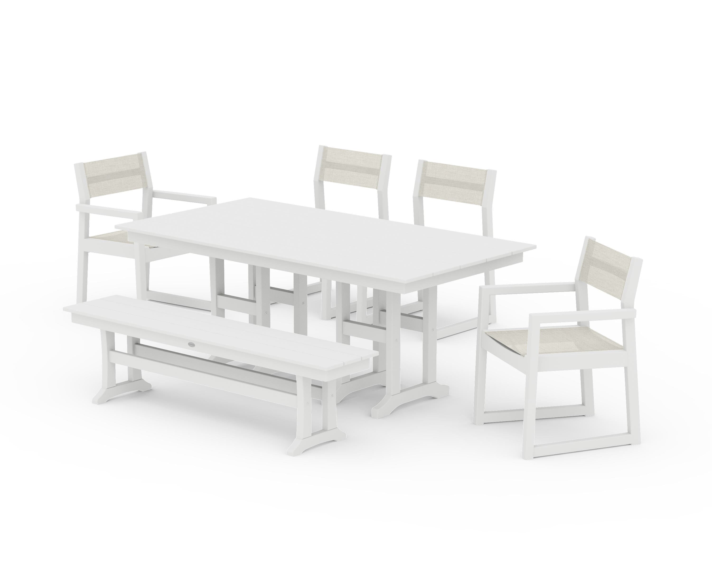 POLYWOOD EDGE Sling 6-Piece Farmhouse Dining Set in White / Parchment Sling