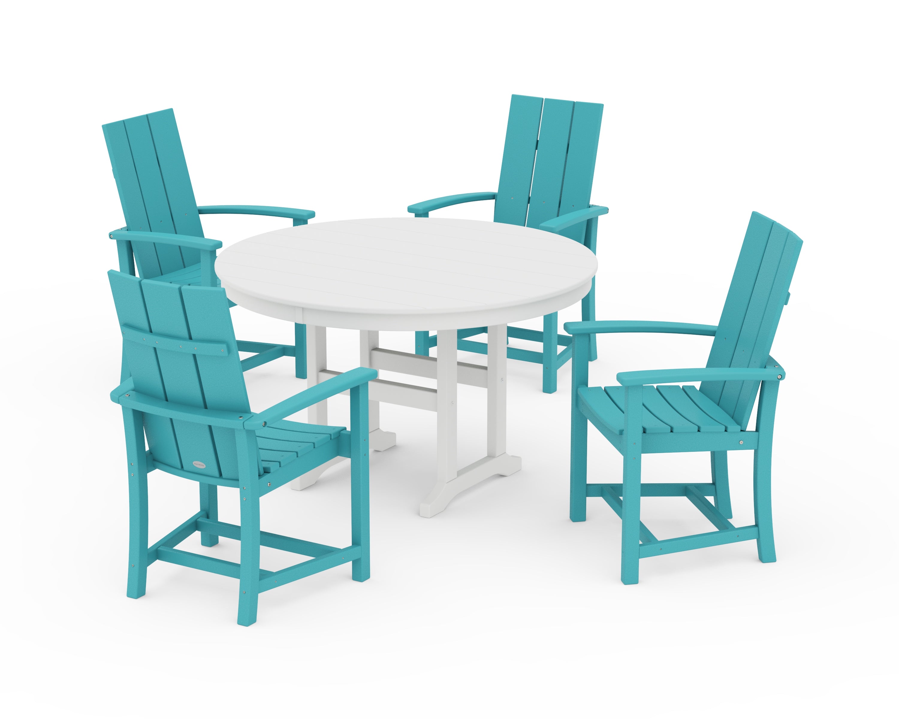 POLYWOOD Modern Adirondack 5-Piece Round Farmhouse Dining Set in Aruba / White