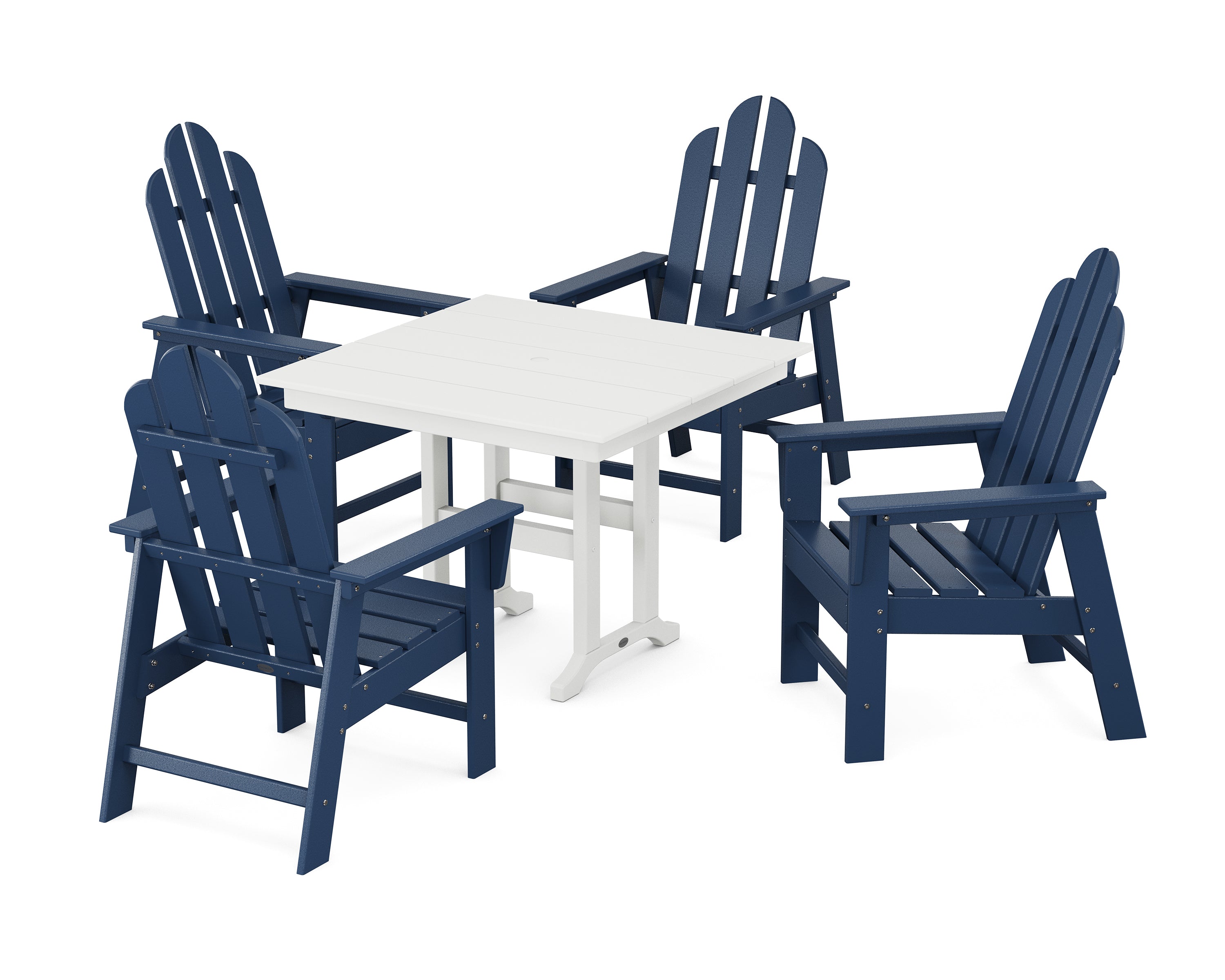 POLYWOOD Long Island 5-Piece Farmhouse Dining Set in Navy / White