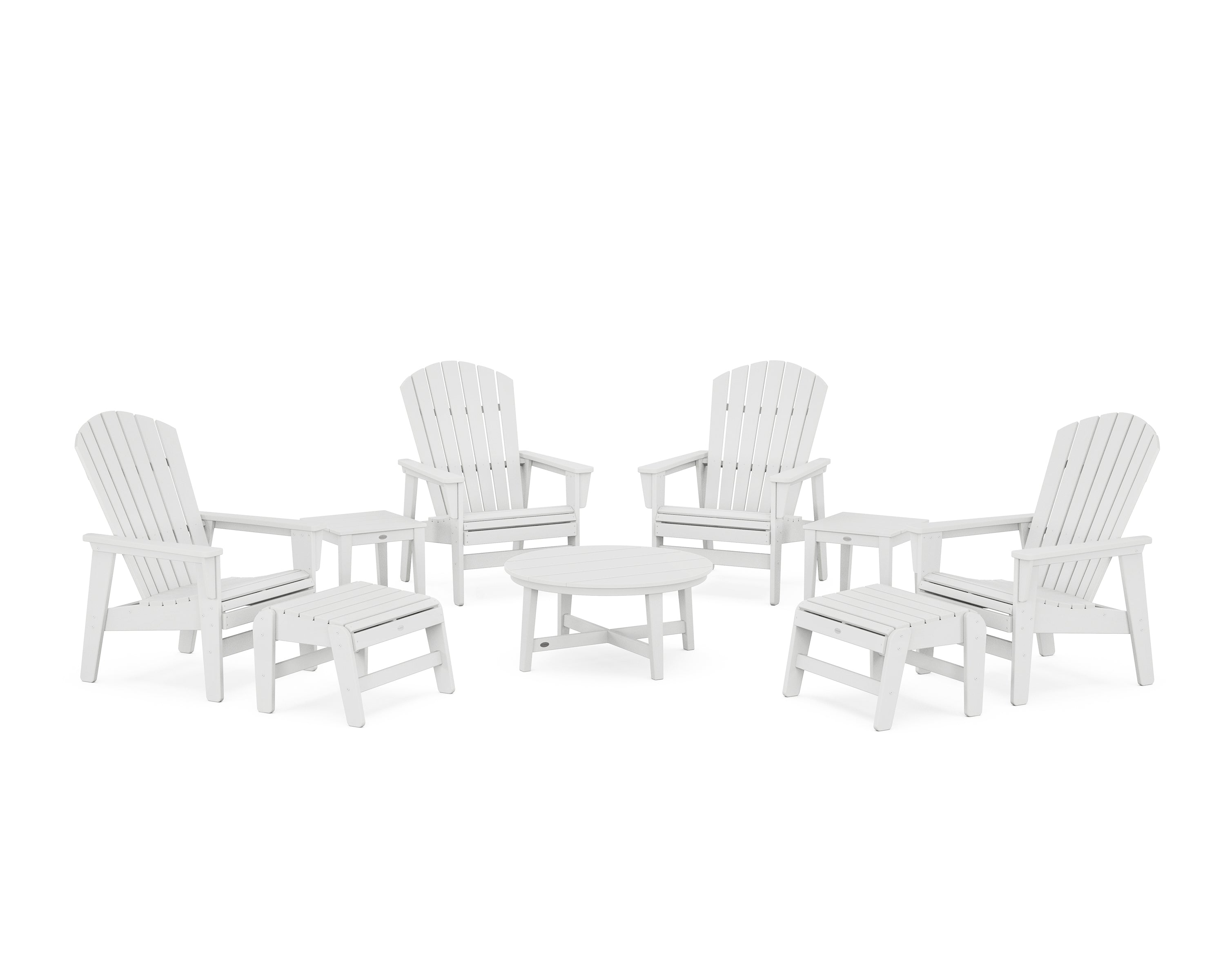 POLYWOOD® Nautical Grand Upright Adirondack 9-Piece Conversation Set in White