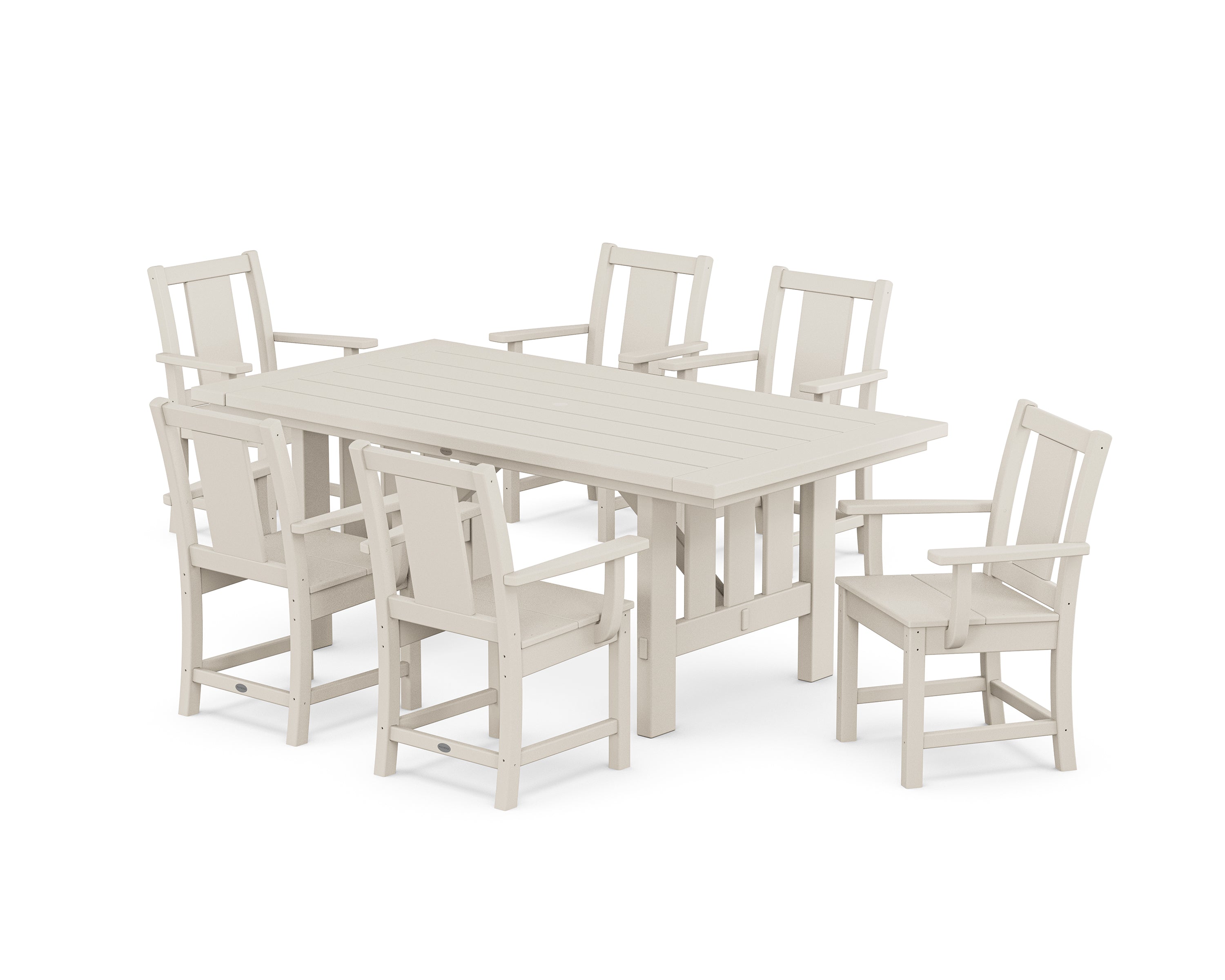 POLYWOOD Prairie Arm Chair 7-Piece Mission Dining Set in Sand