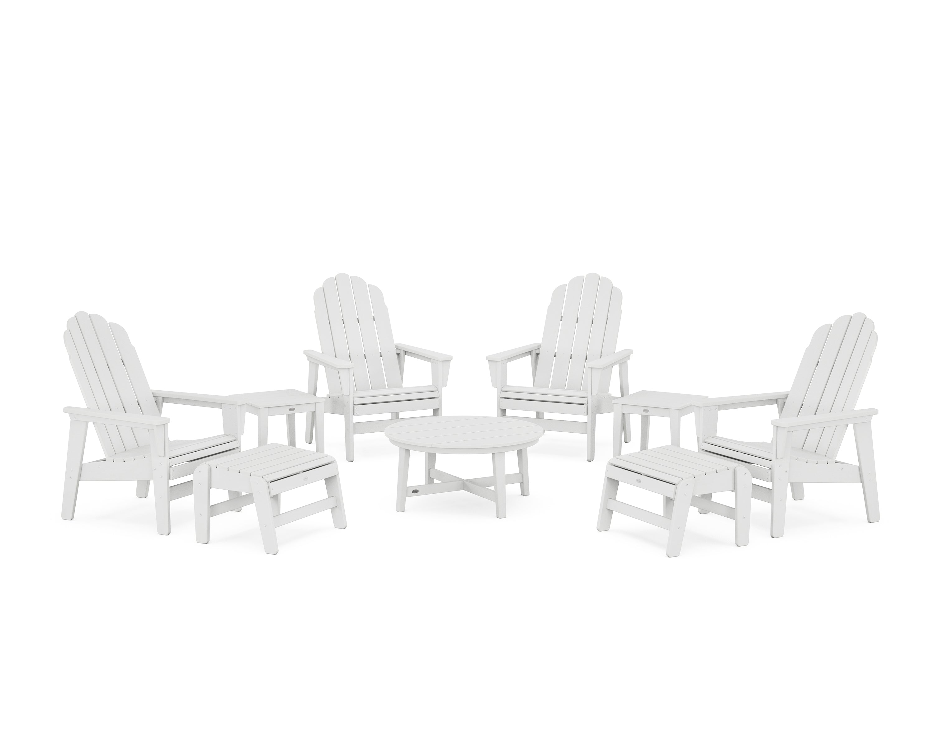 POLYWOOD® Vineyard Grand Upright Adirondack 9-Piece Conversation Set in White