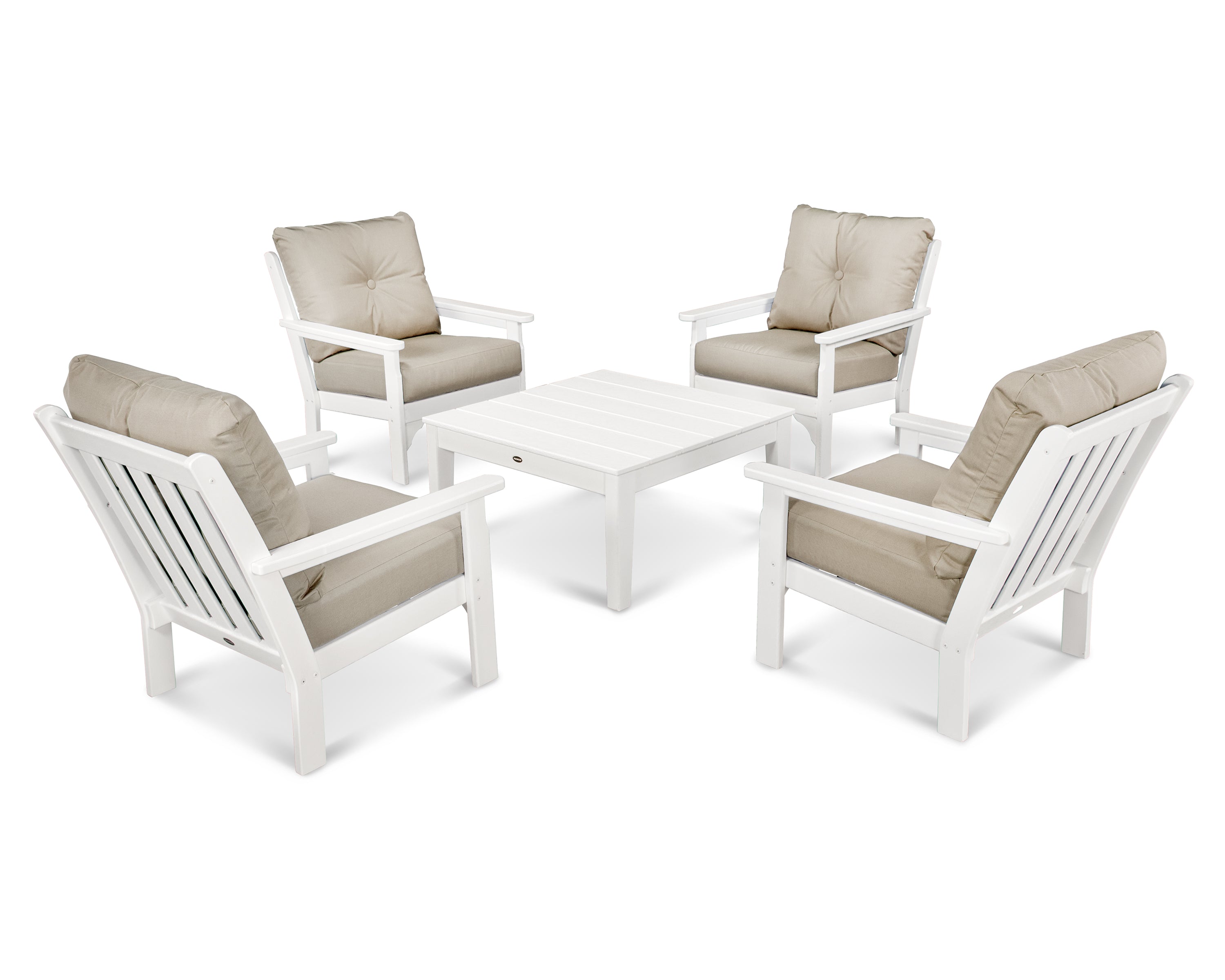 POLYWOOD Vineyard 5-Piece Deep Seating Conversation Set in White / Cast Ash