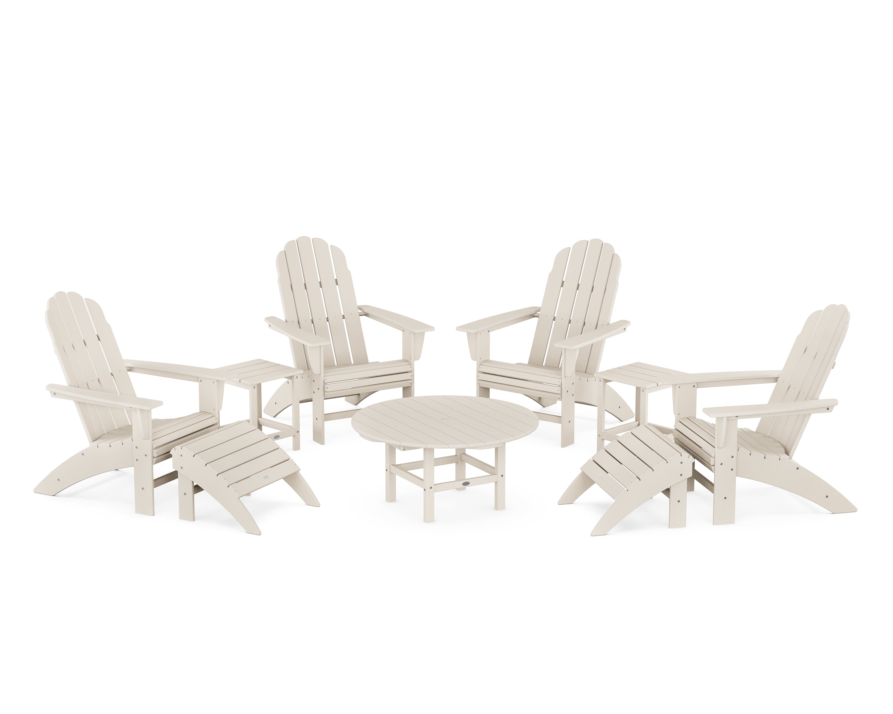 POLYWOOD® Vineyard Curveback Adirondack Chair 9-Piece Conversation Set in Sand