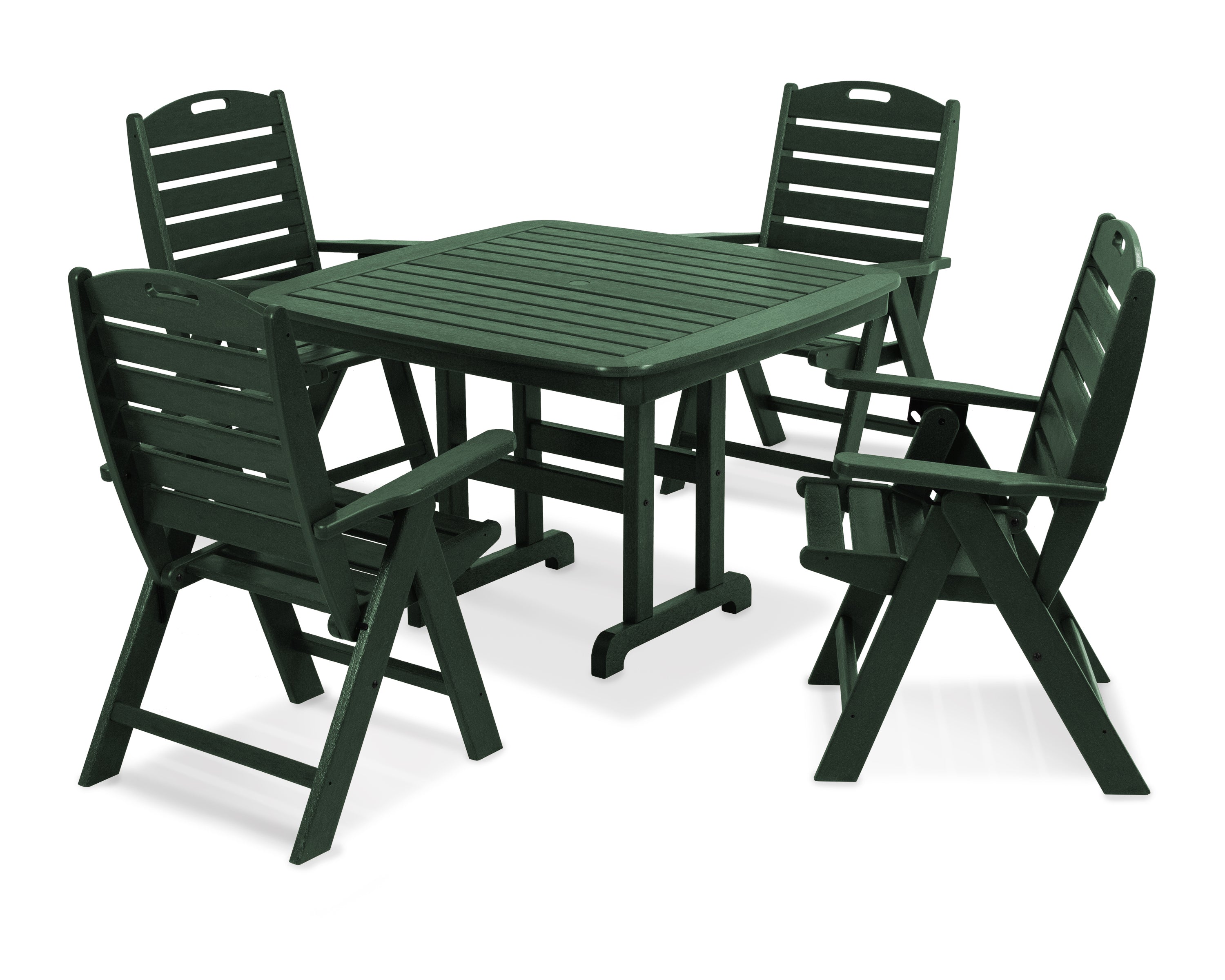 POLYWOOD® Nautical Highback Chair 5-Piece Dining Set in Green
