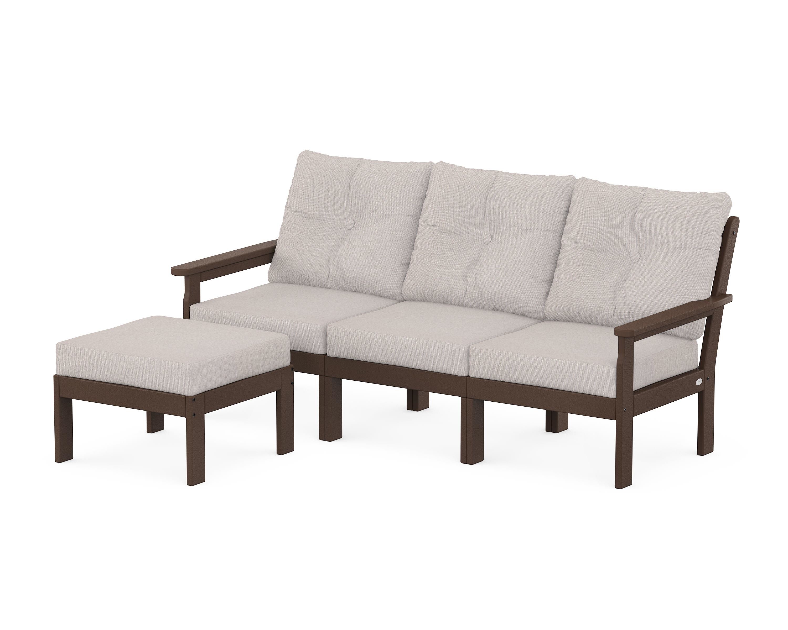 POLYWOOD Vineyard 4-Piece Sectional with Ottoman in Mahogany / Dune Burlap