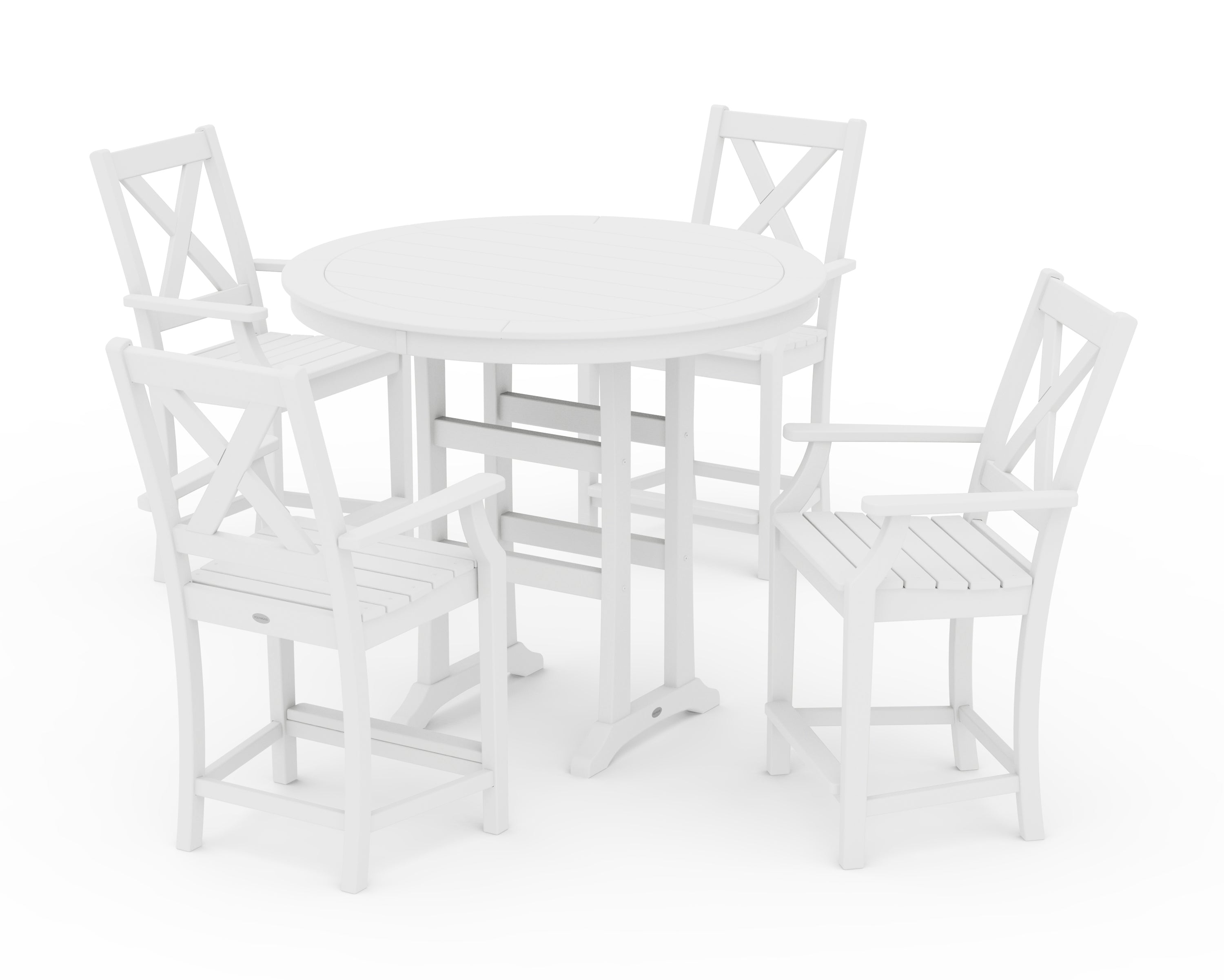 POLYWOOD Braxton 5-Piece Nautical Trestle Arm Chair Counter Set in White