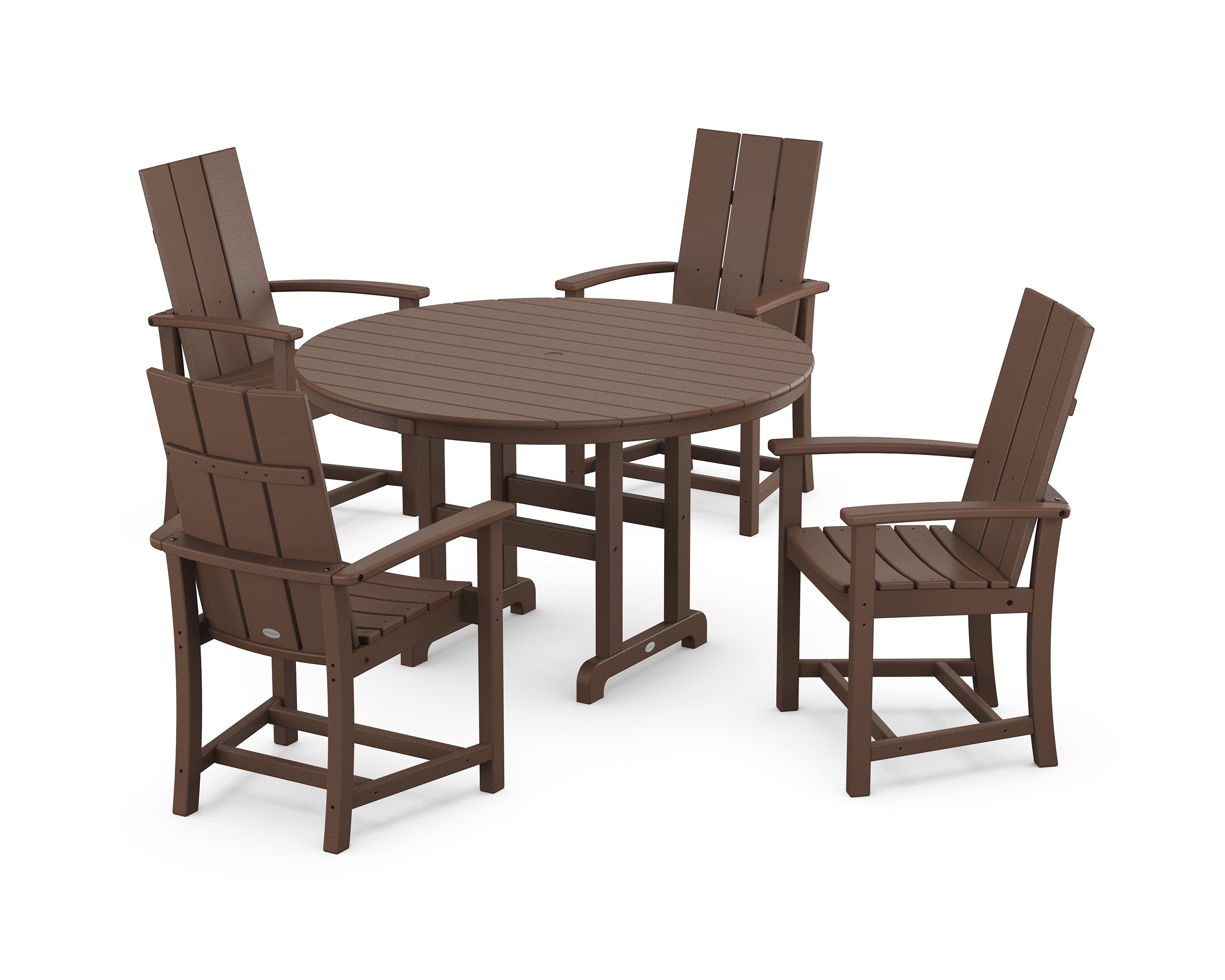 POLYWOOD® Modern Adirondack 5-Piece Round Farmhouse Dining Set in Mahogany
