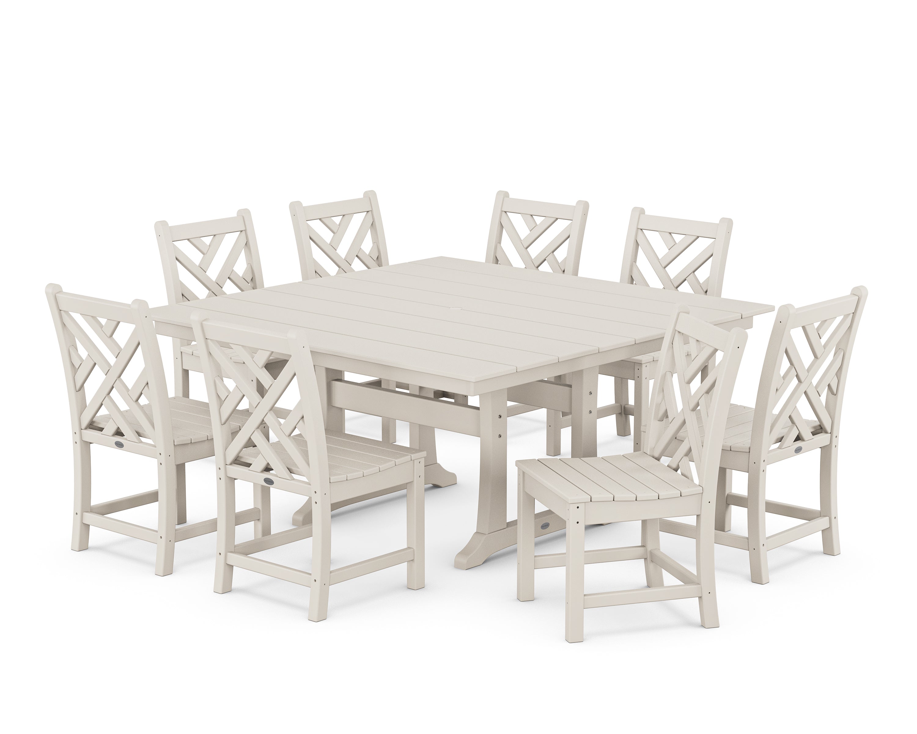 POLYWOOD Chippendale 9-Piece Farmhouse Trestle Dining Set in Sand