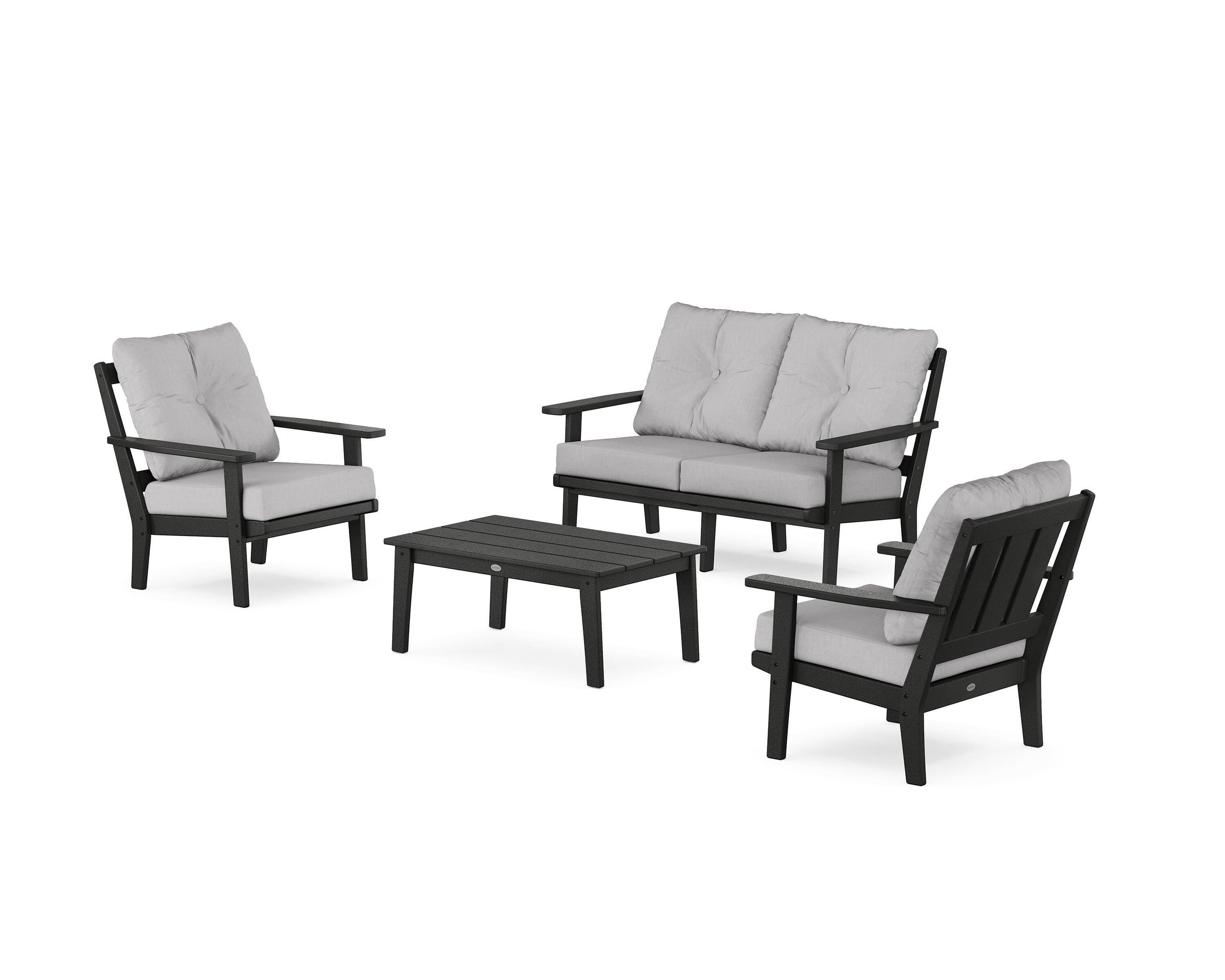 POLYWOOD Oxford 4-Piece Deep Seating Set with Loveseat in Black / Granite