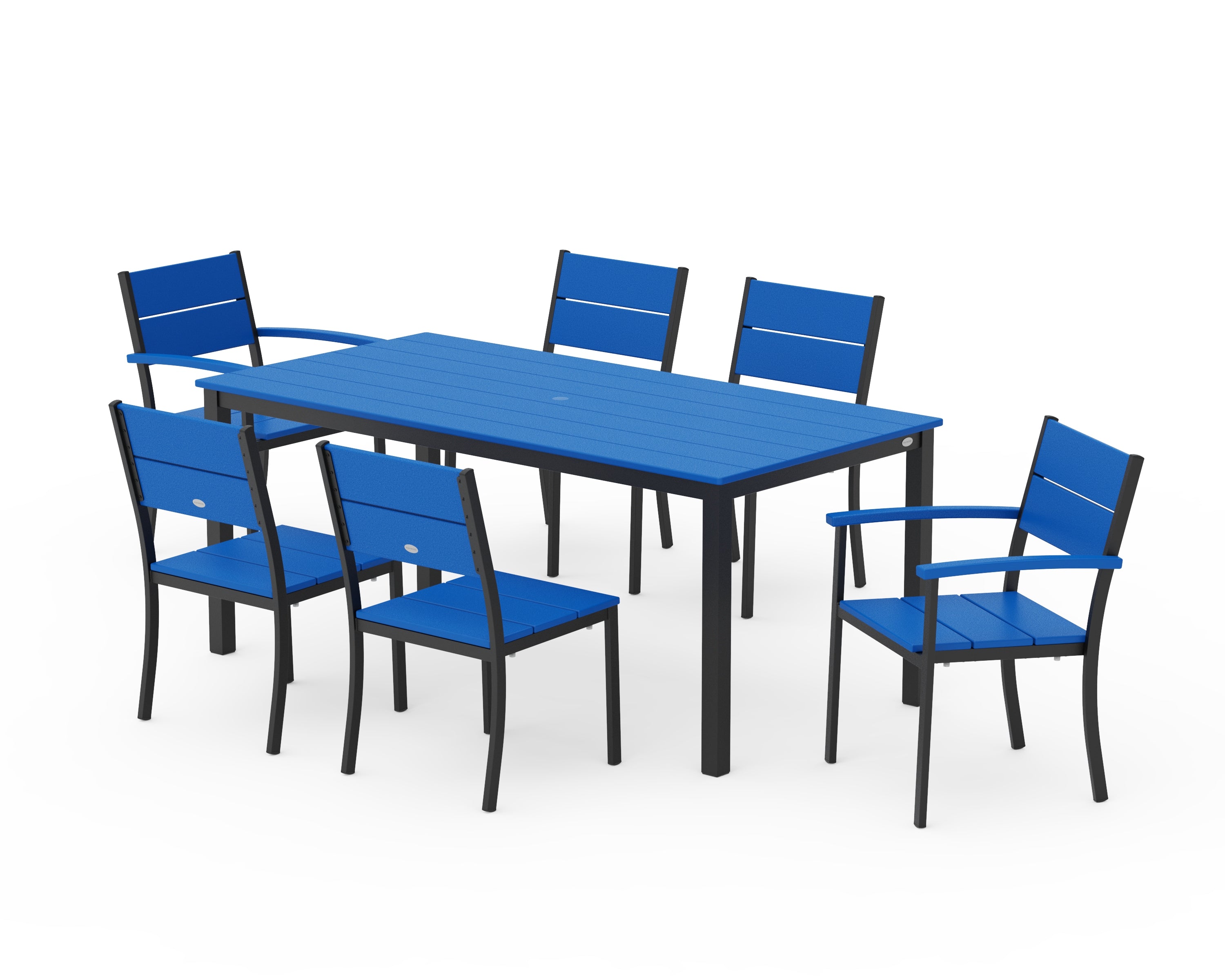 POLYWOOD Main Street 7-Piece Dining Set in Black / Pacific Blue