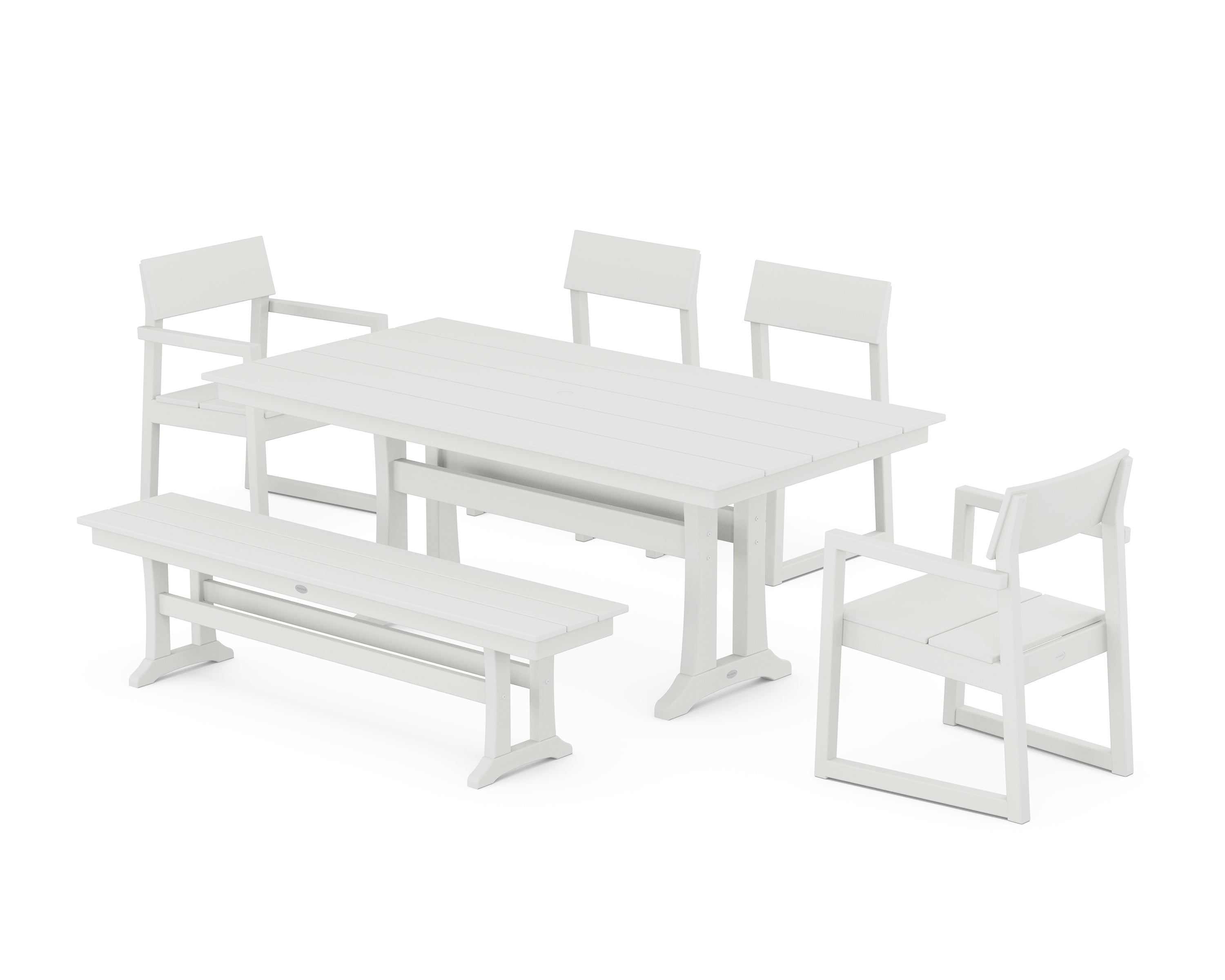 POLYWOOD EDGE 6-Piece Farmhouse Dining Set With Trestle Legs in Vintage White