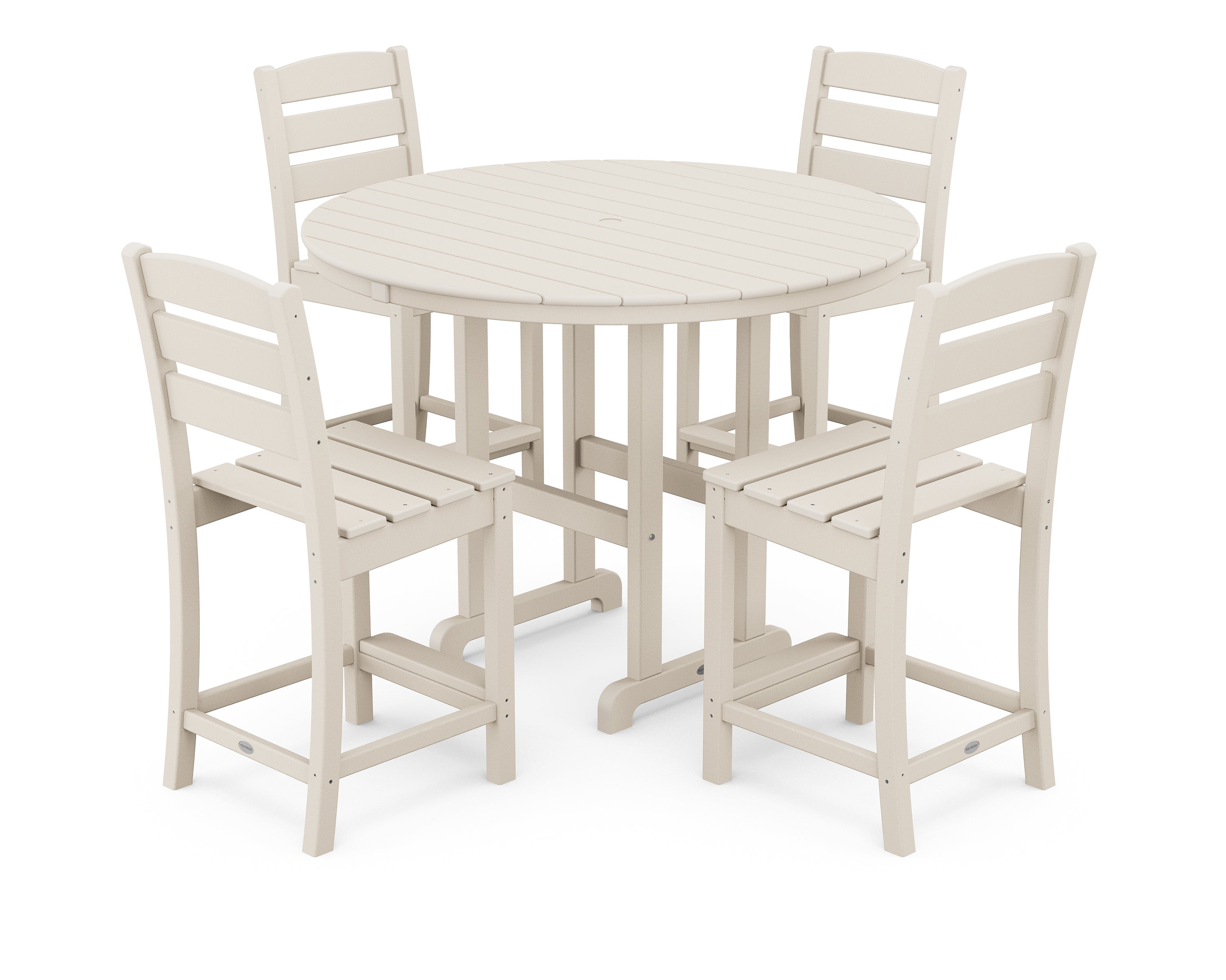 POLYWOOD® Lakeside 5-Piece Farmhouse Round Side Chair Counter Set in Sand