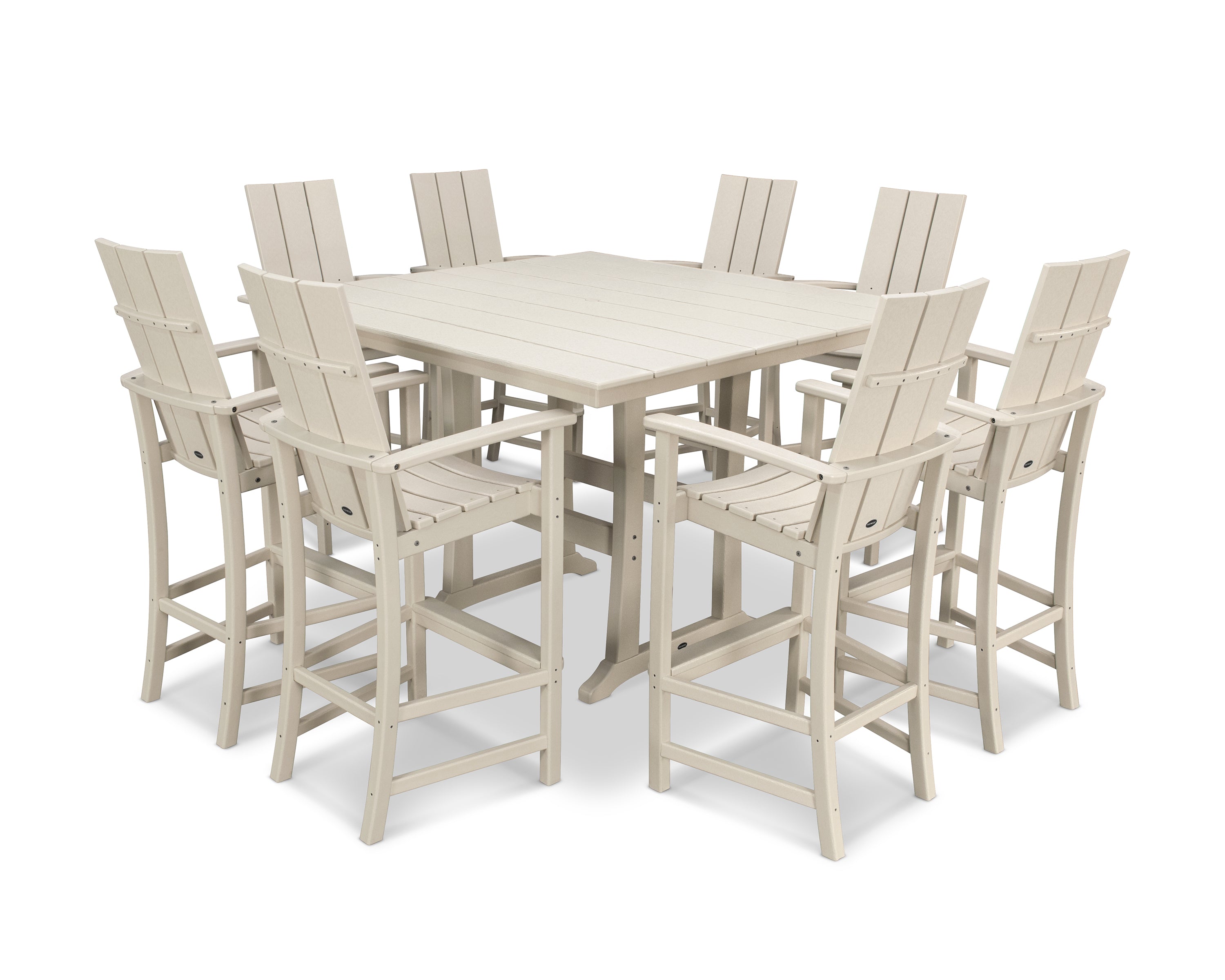 POLYWOOD® Modern Adirondack 9-Piece Farmhouse Trestle Bar Set in Sand