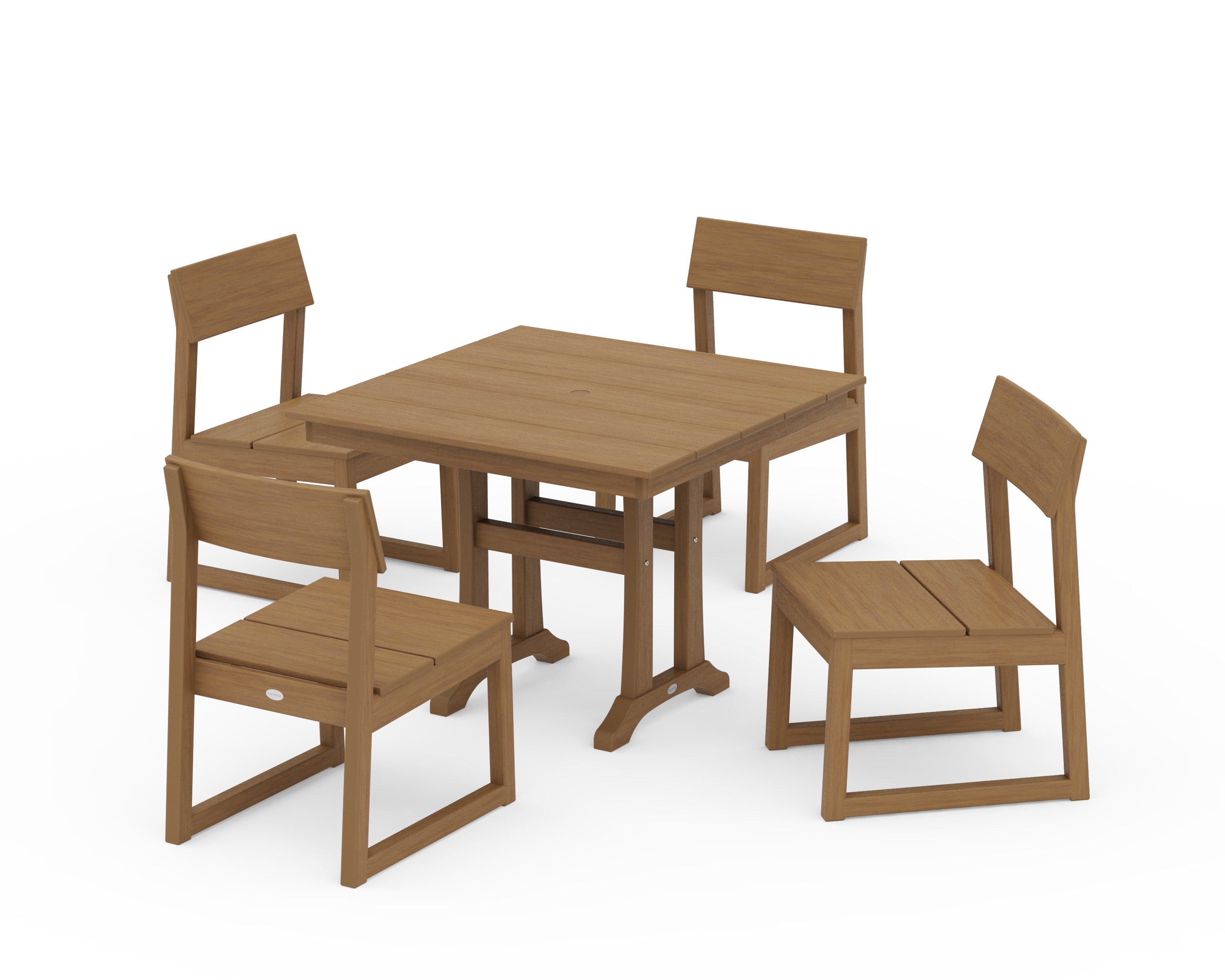 POLYWOOD EDGE 5-Piece Farmhouse Trestle Side Chair Dining Set in Natural