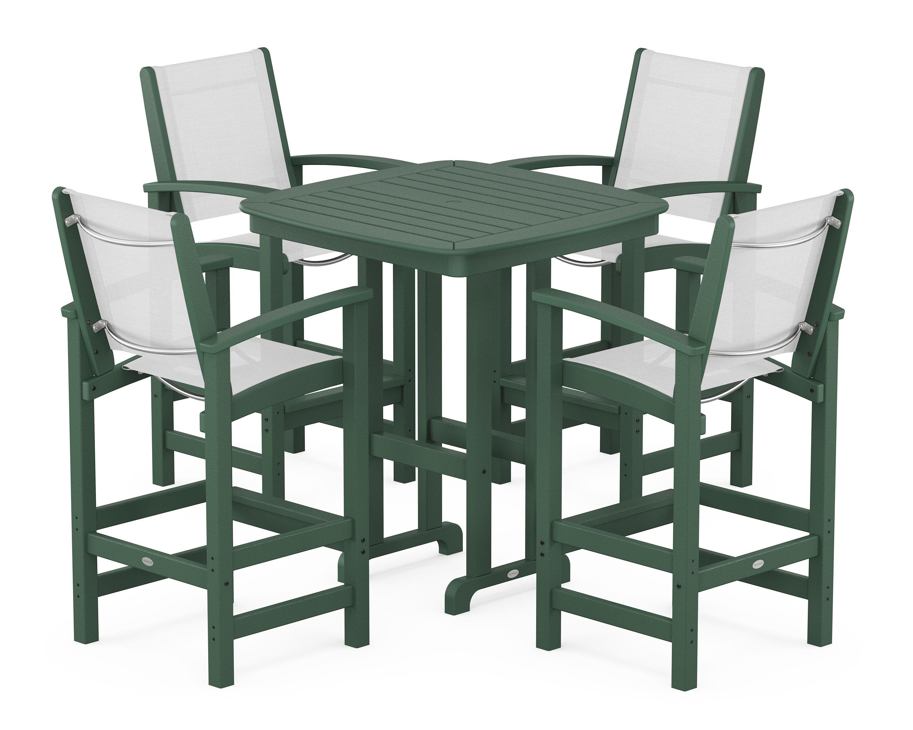 POLYWOOD Coastal 5-Piece Bar Set in Green / White Sling