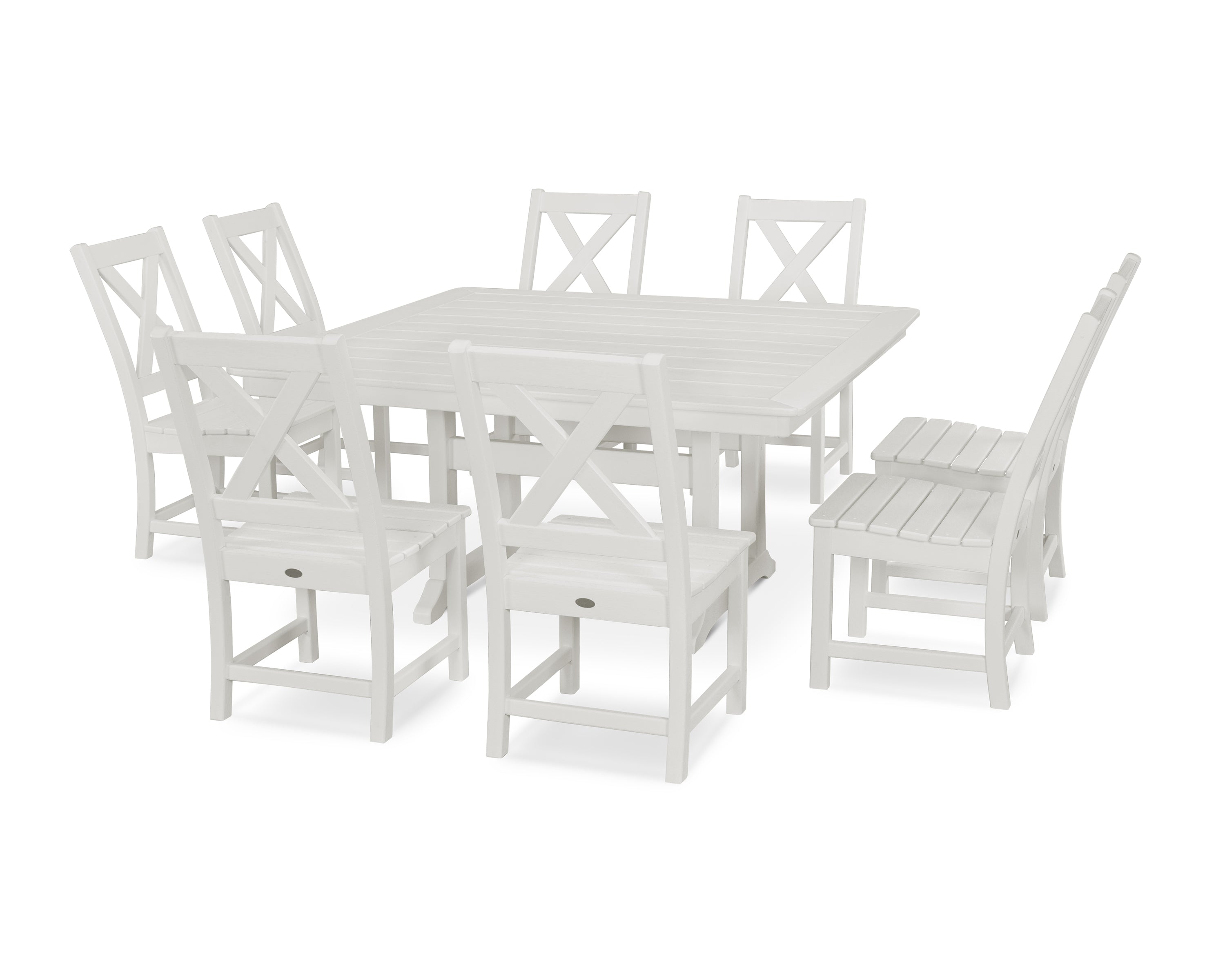 POLYWOOD Braxton 9-Piece Nautical Trestle Dining Set in White
