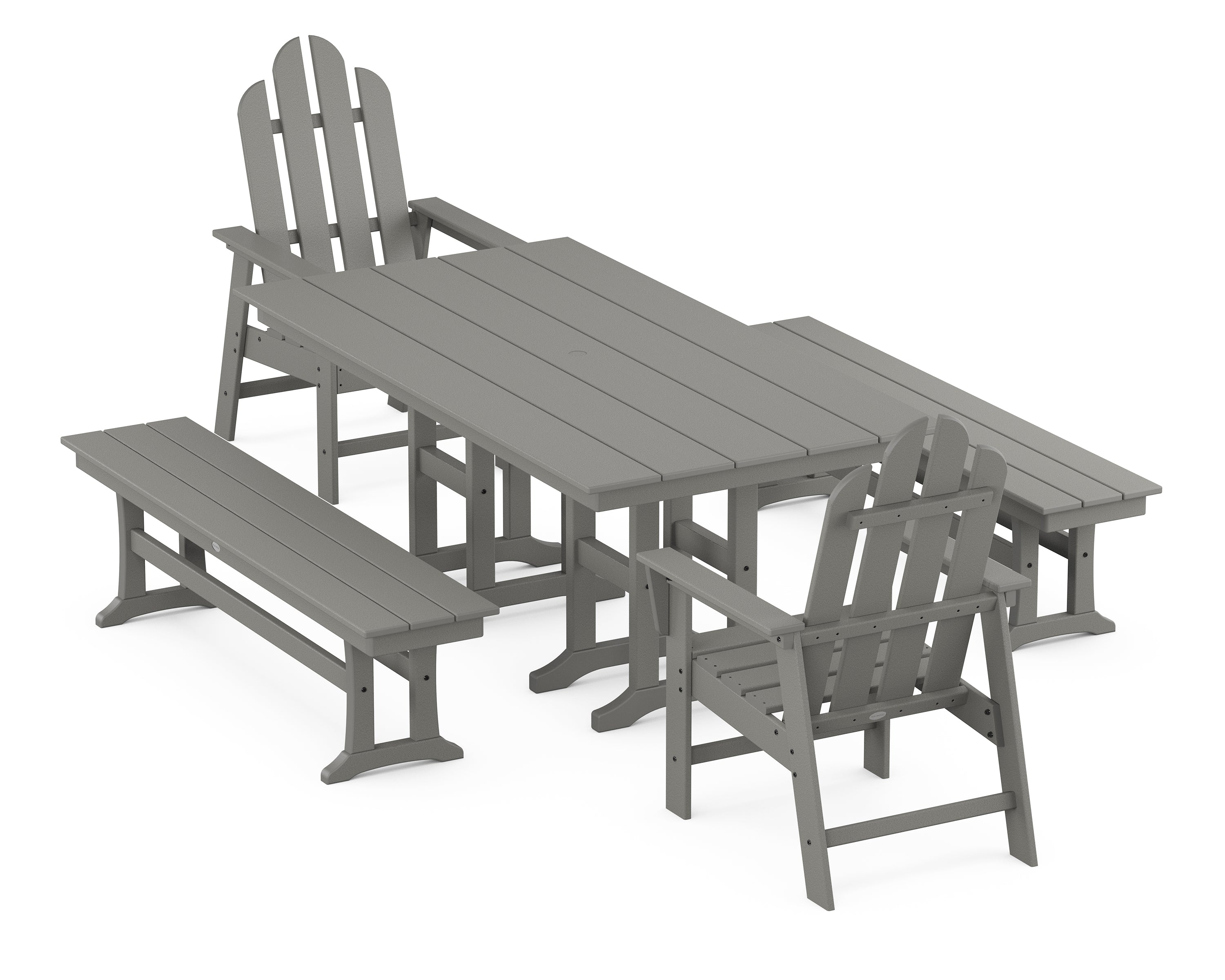 POLYWOOD® Long Island 5-Piece Farmhouse Dining Set with Benches in Slate Grey