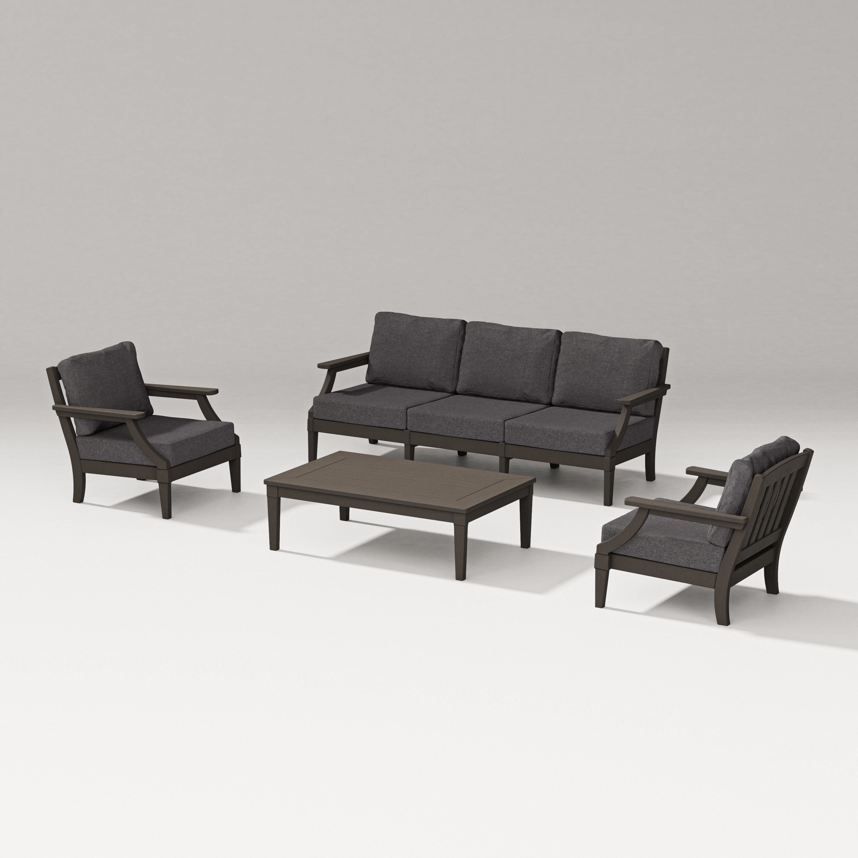 PW Designer Series Estate 4-Piece Lounge Sofa Set in Vintage Coffee / Ash Charcoal