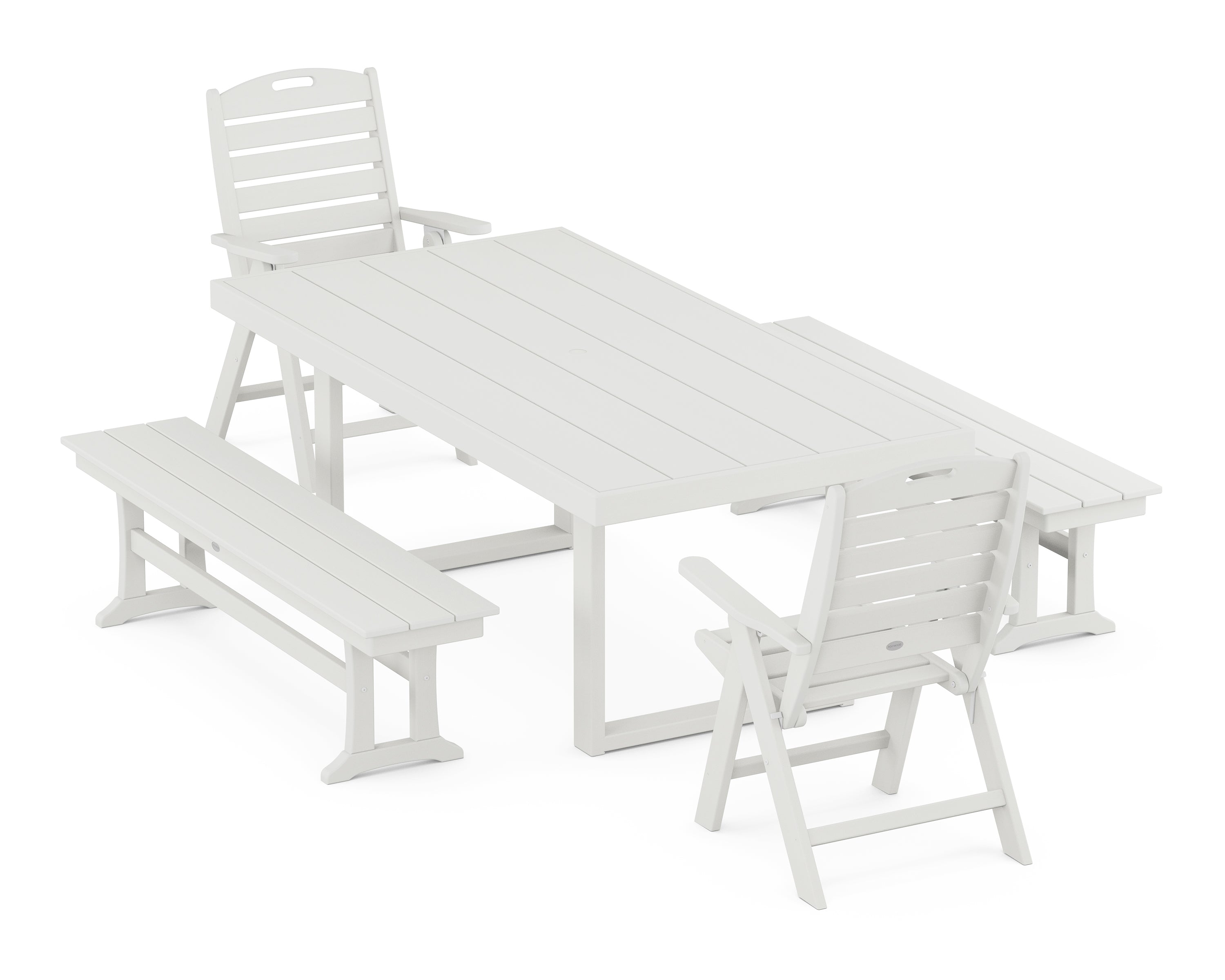 POLYWOOD Nautical Folding Highback 5-Piece Dining Set with Trestle Legs in Vintage White