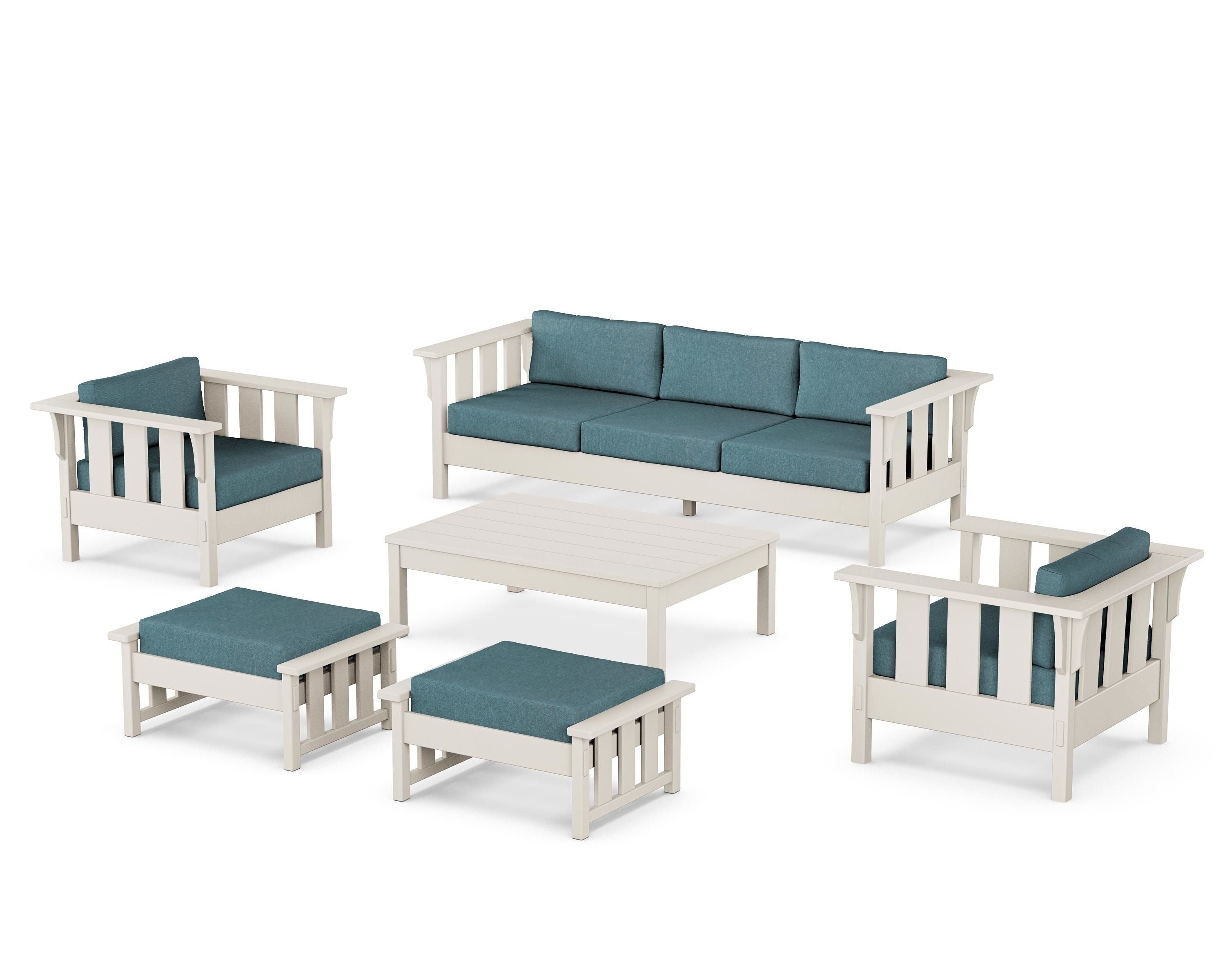 Martha Stewart by POLYWOOD Acadia 6-Piece Lounge Sofa Set in Sand / Ocean Teal