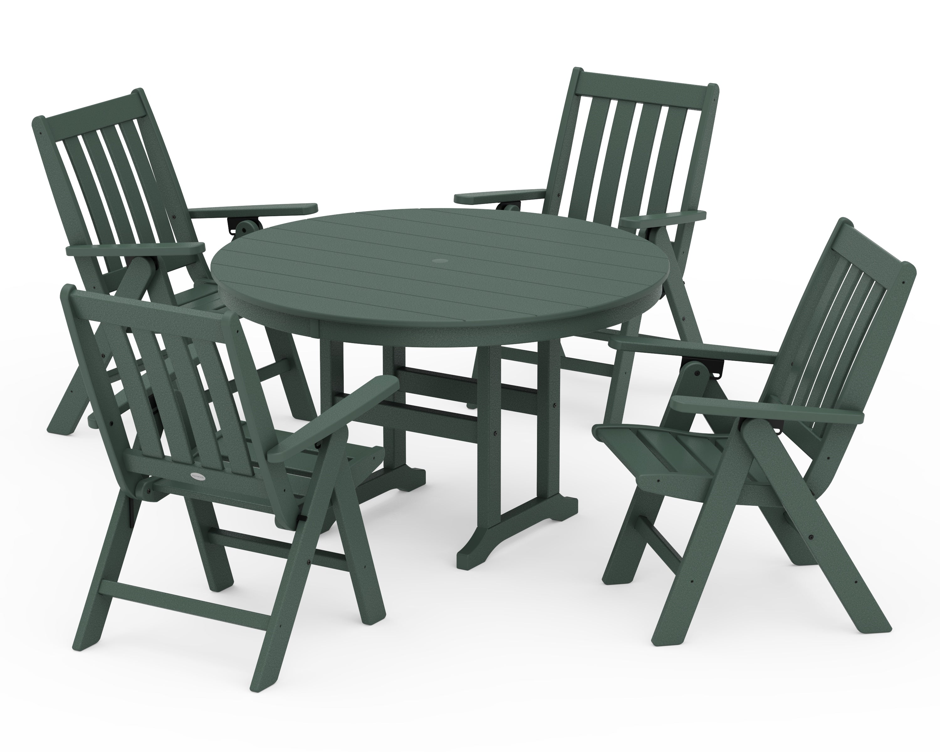 POLYWOOD Vineyard Folding Chair 5-Piece Round Farmhouse Dining Set in Green