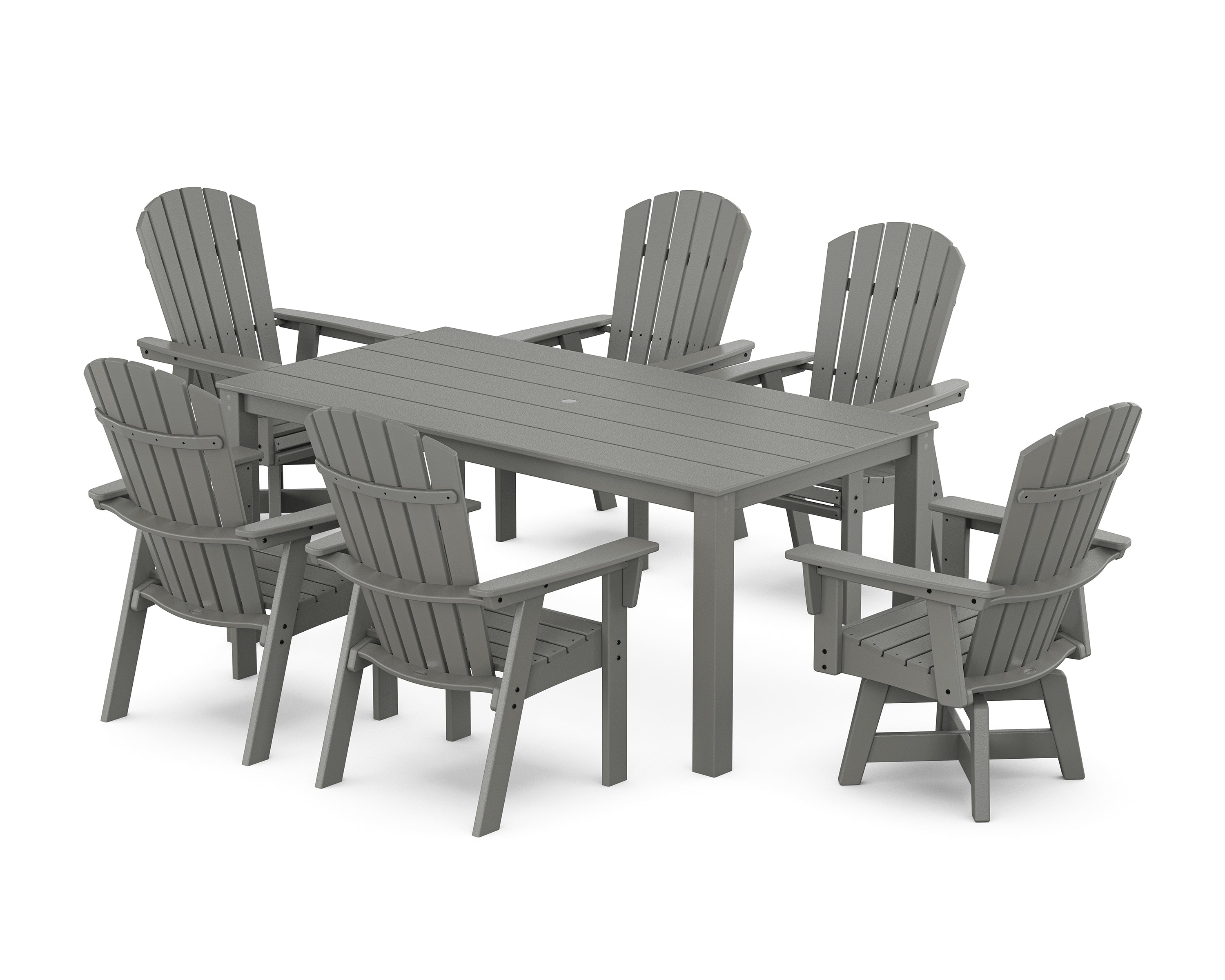 POLYWOOD Nautical Curveback Adirondack Swivel 7-Piece Parsons Dining Set in Slate Grey