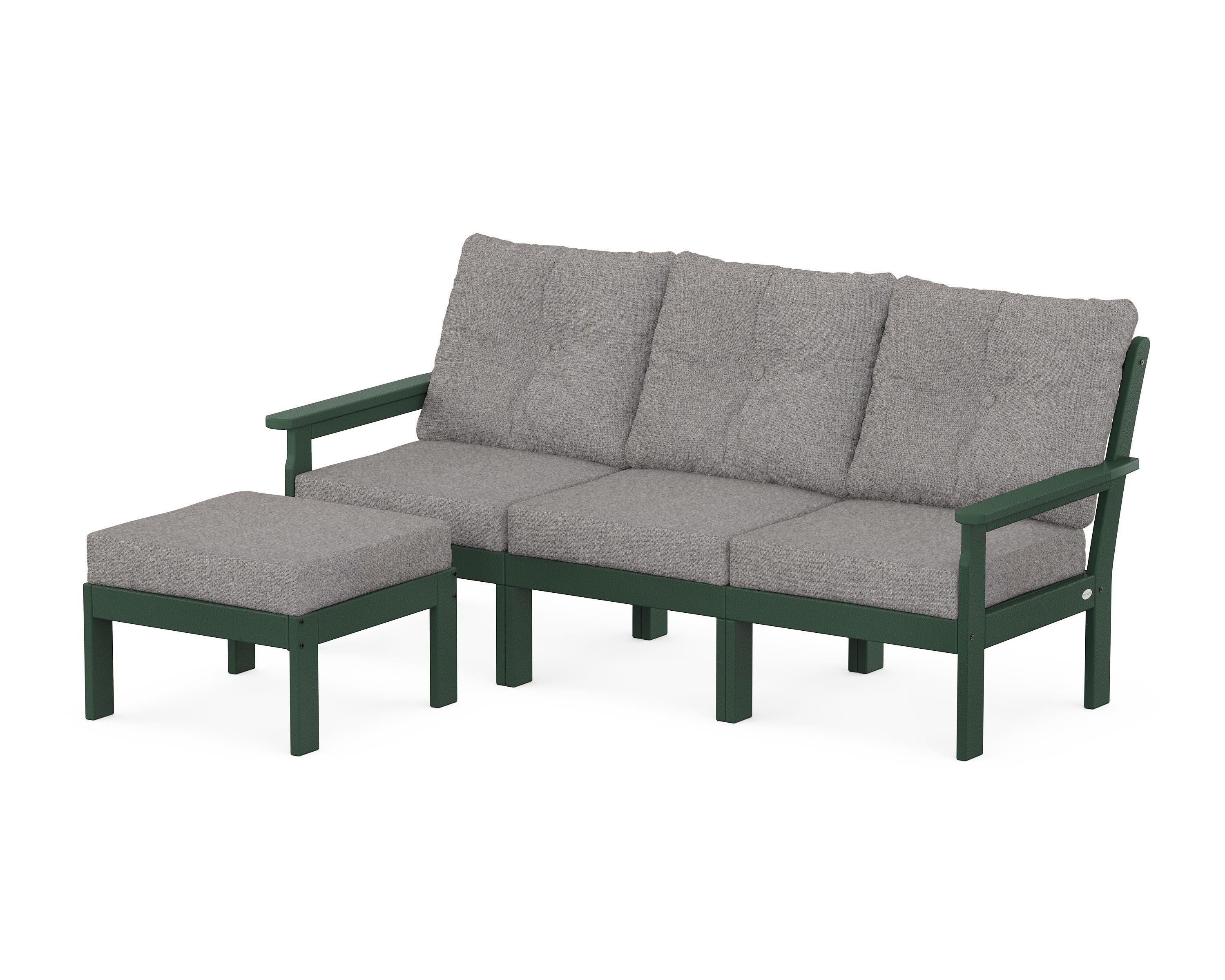 POLYWOOD Vineyard 4-Piece Sectional with Ottoman in Green / Grey Mist