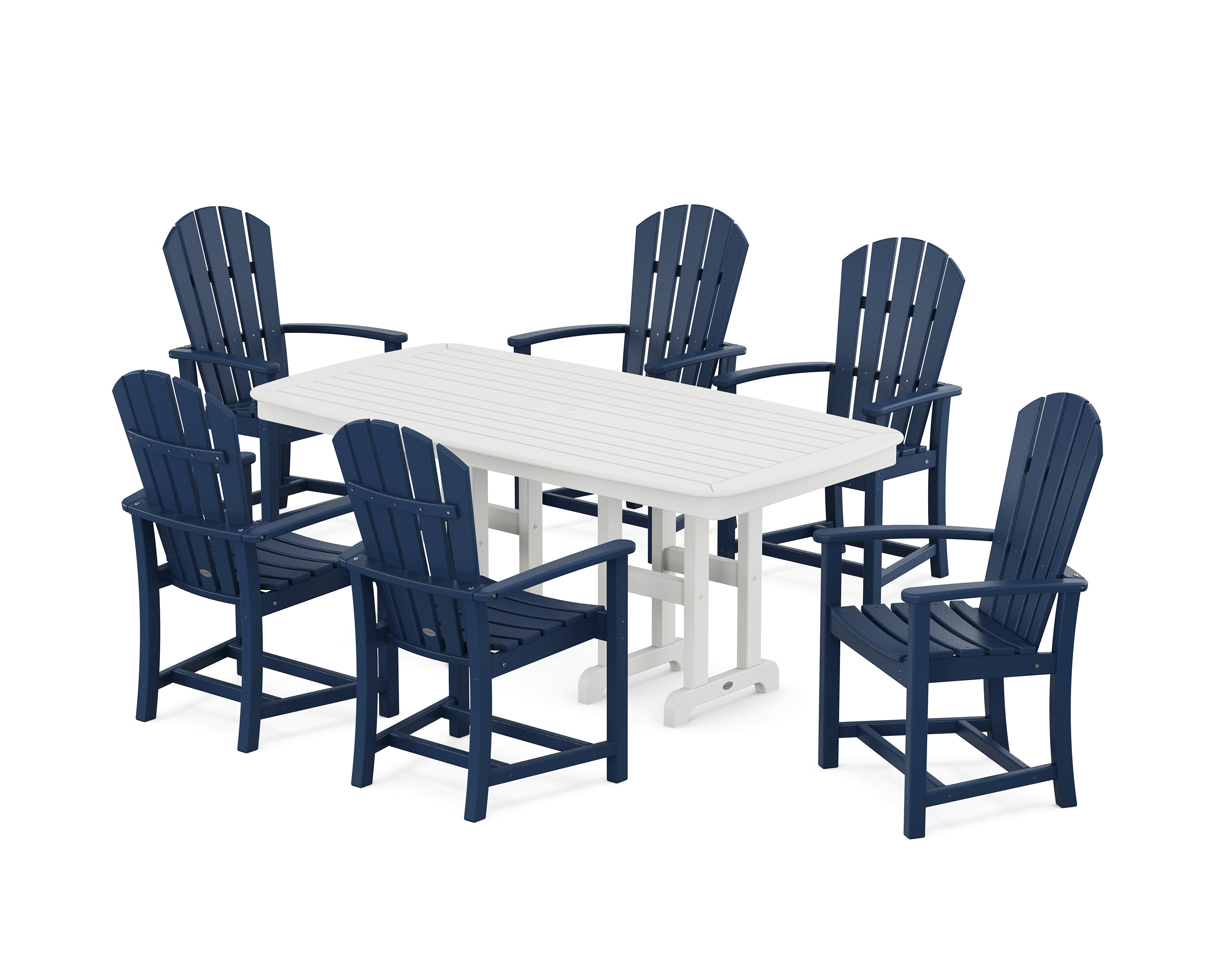 POLYWOOD Palm Coast 7-Piece Dining Set in Navy / White