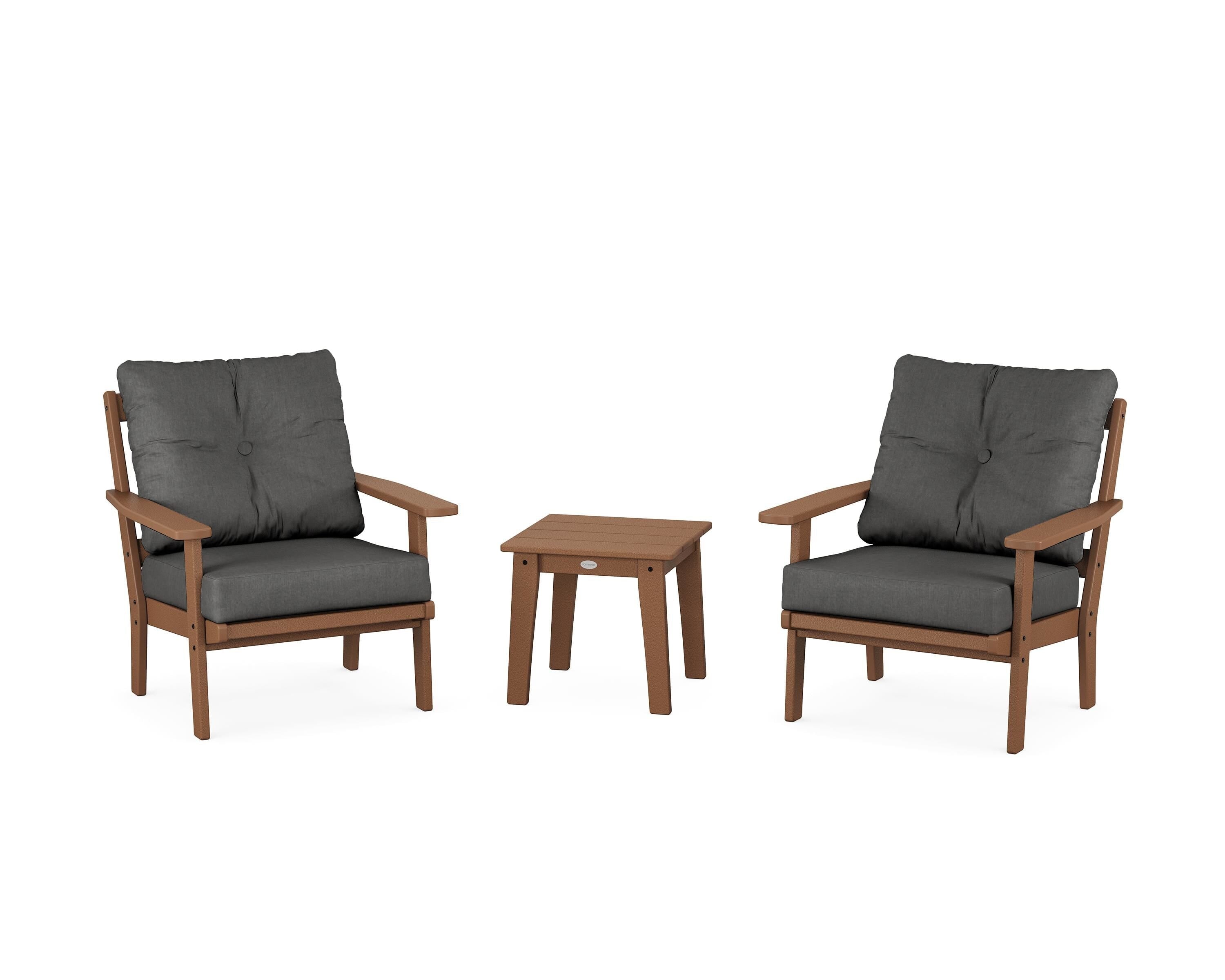 POLYWOOD Prairie 3-Piece Deep Seating Set in Teak / Spectrum Carbon