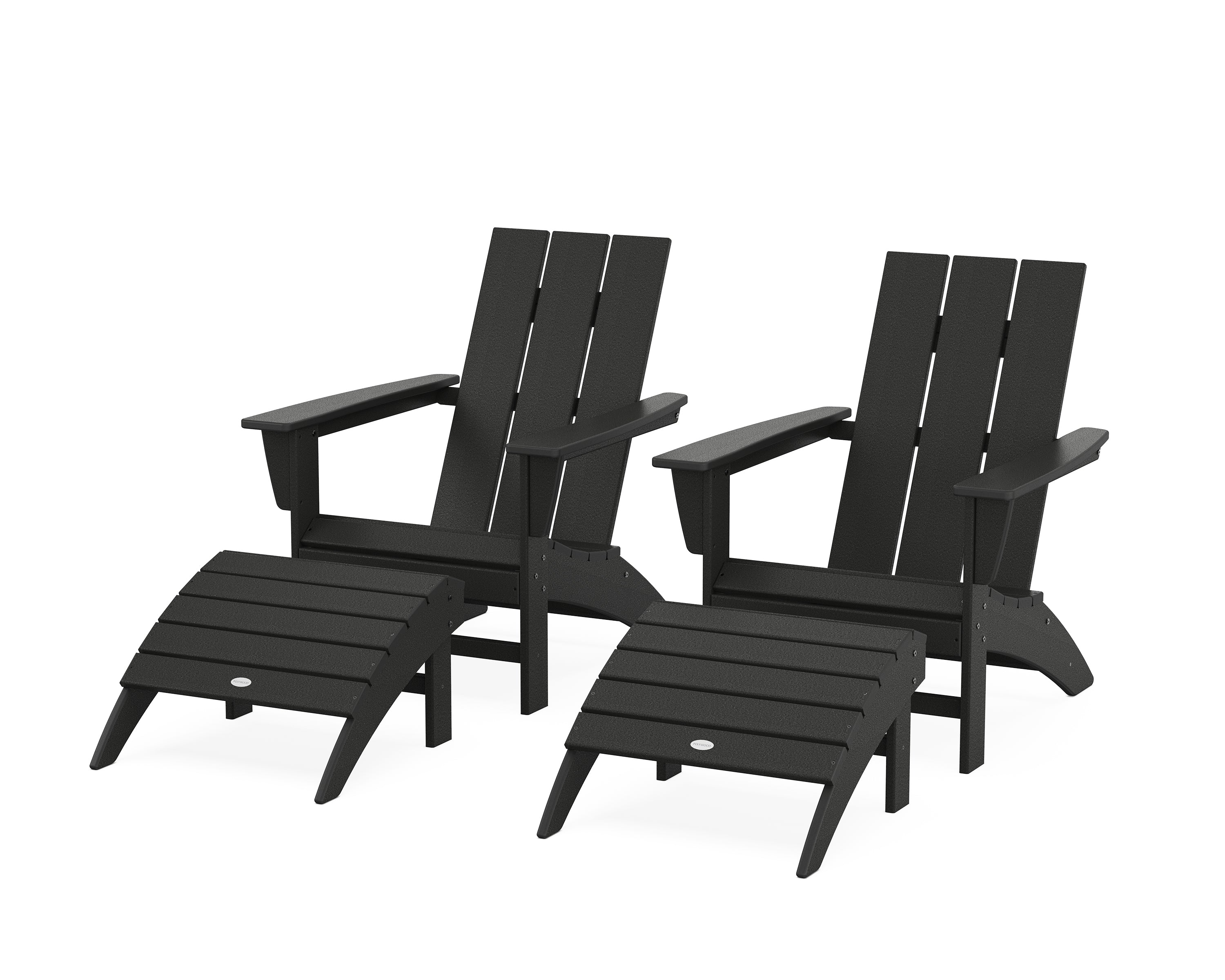 POLYWOOD® Modern Adirondack Chair 4-Piece Set with Ottomans in Black