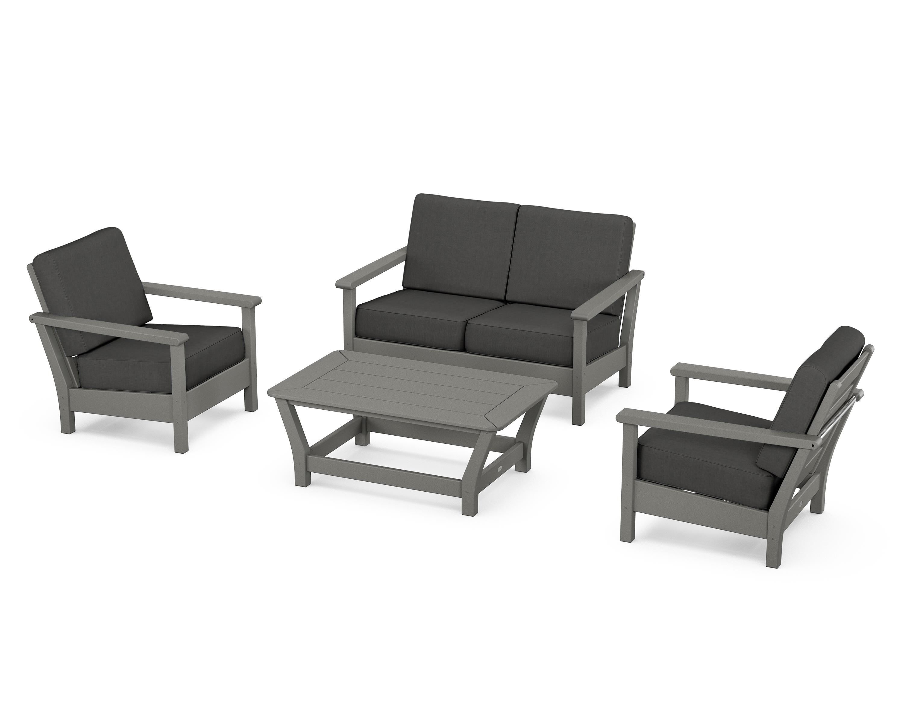 POLYWOOD Harbour 4-Piece Deep Seating Set in Slate Grey / Spectrum Carbon