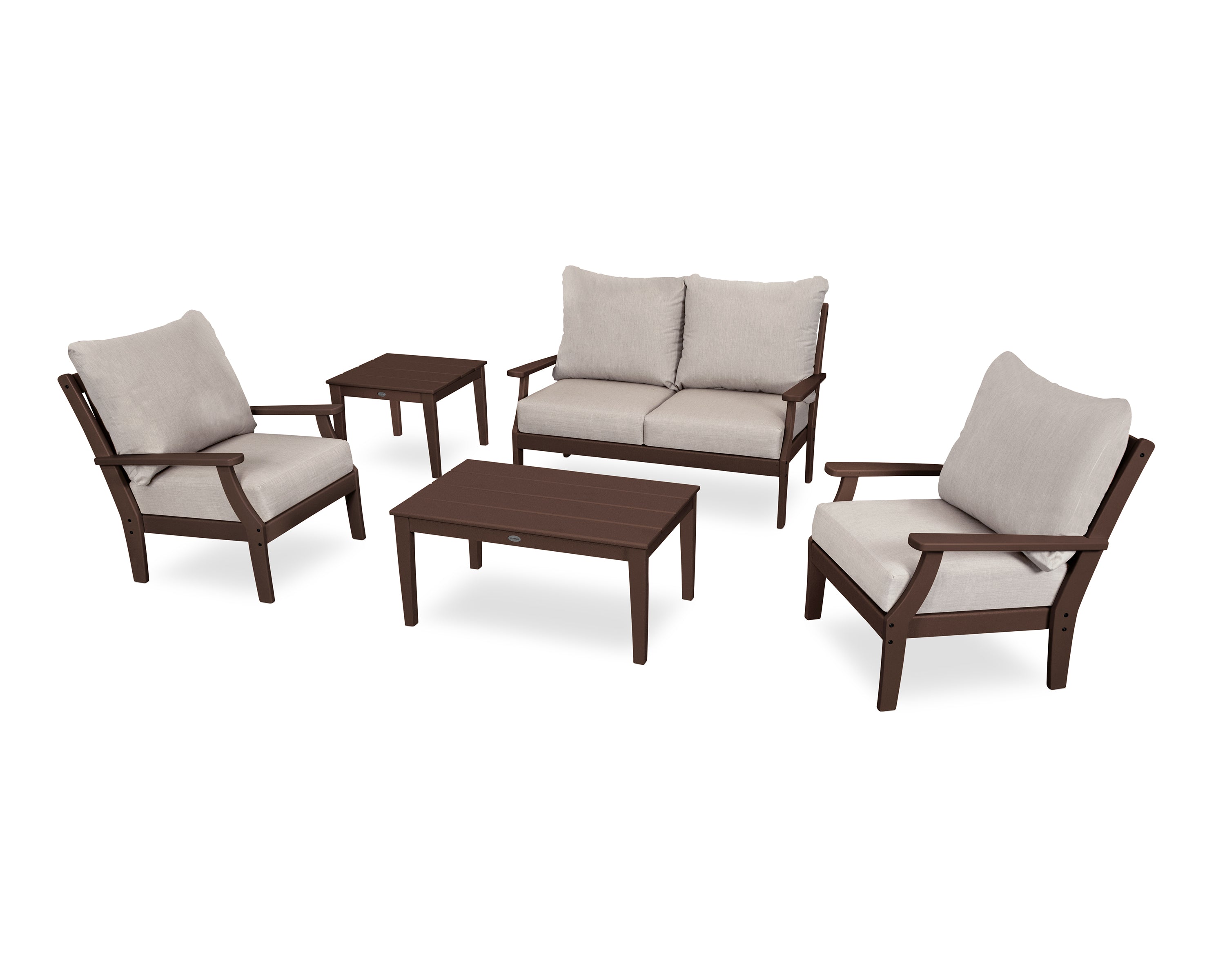 POLYWOOD Braxton 5-Piece Deep Seating Set in Mahogany / Cast Ash