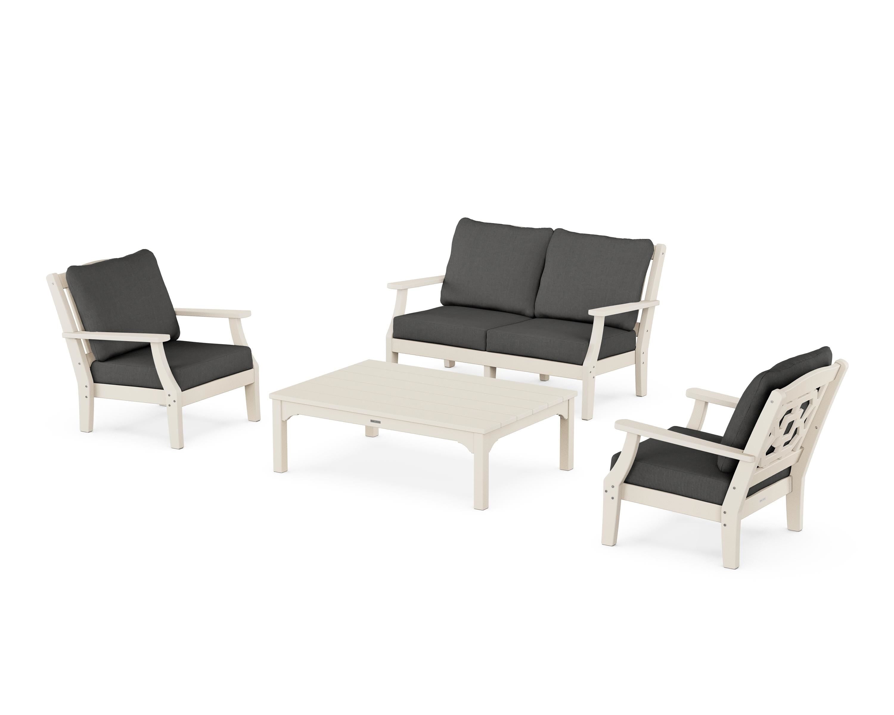 Martha Stewart by POLYWOOD Chinoiserie 4-Piece Deep Seating Set with Loveseat in Sand / Spectrum Carbon