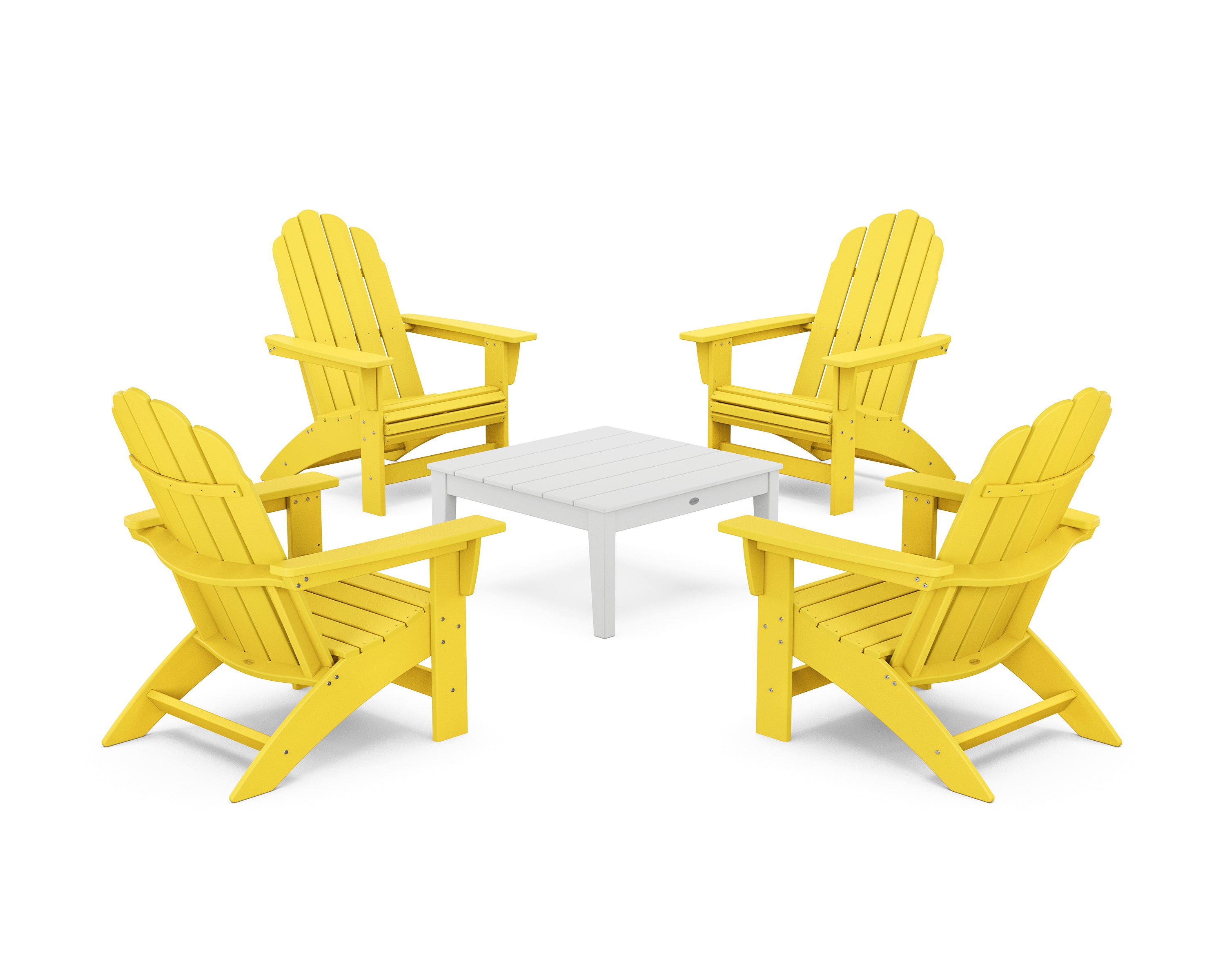 POLYWOOD 5-Piece Vineyard Grand Adirondack Chair Conversation Group in Lemon / White