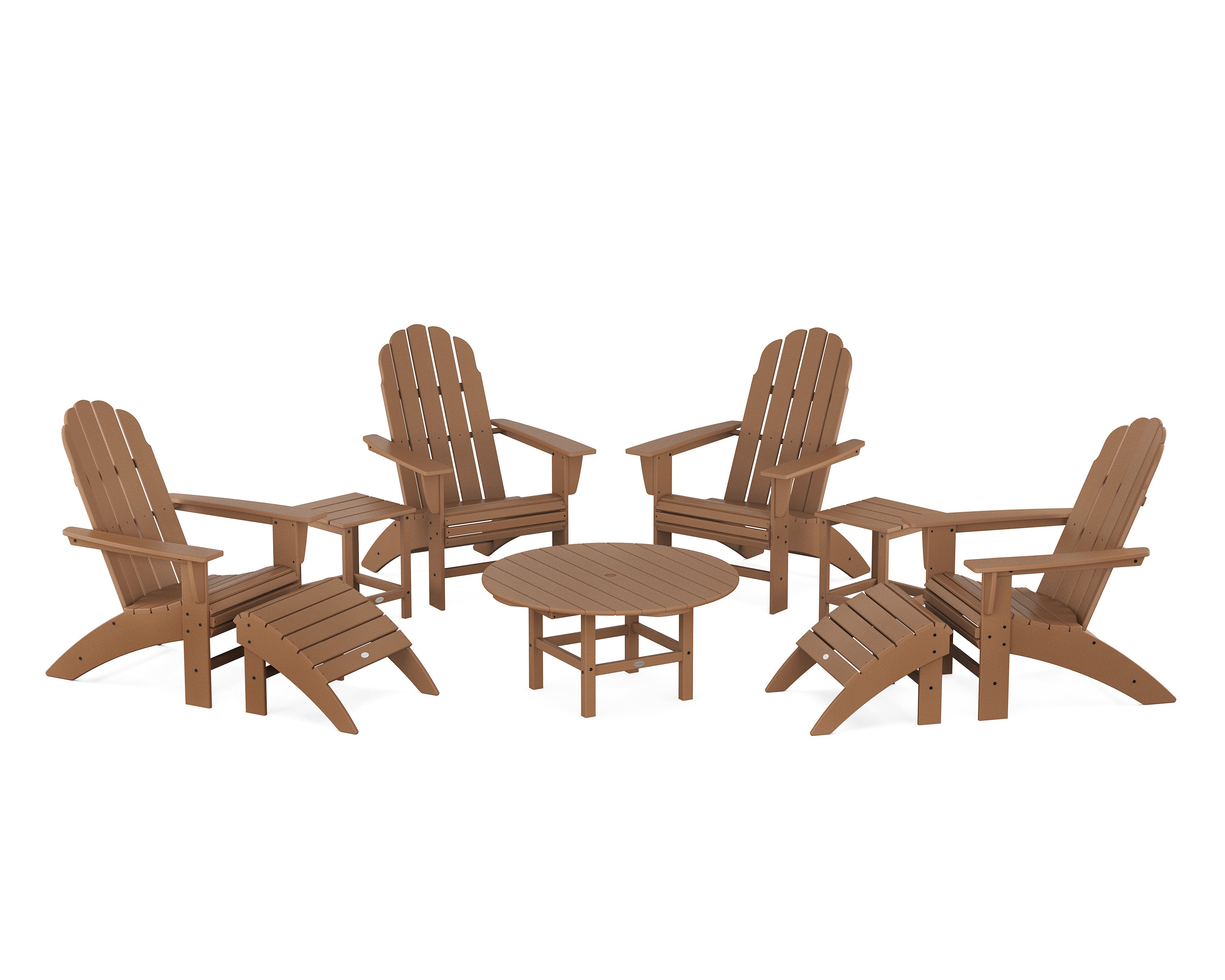 POLYWOOD Vineyard Curveback Adirondack Chair 9-Piece Conversation Set in Teak