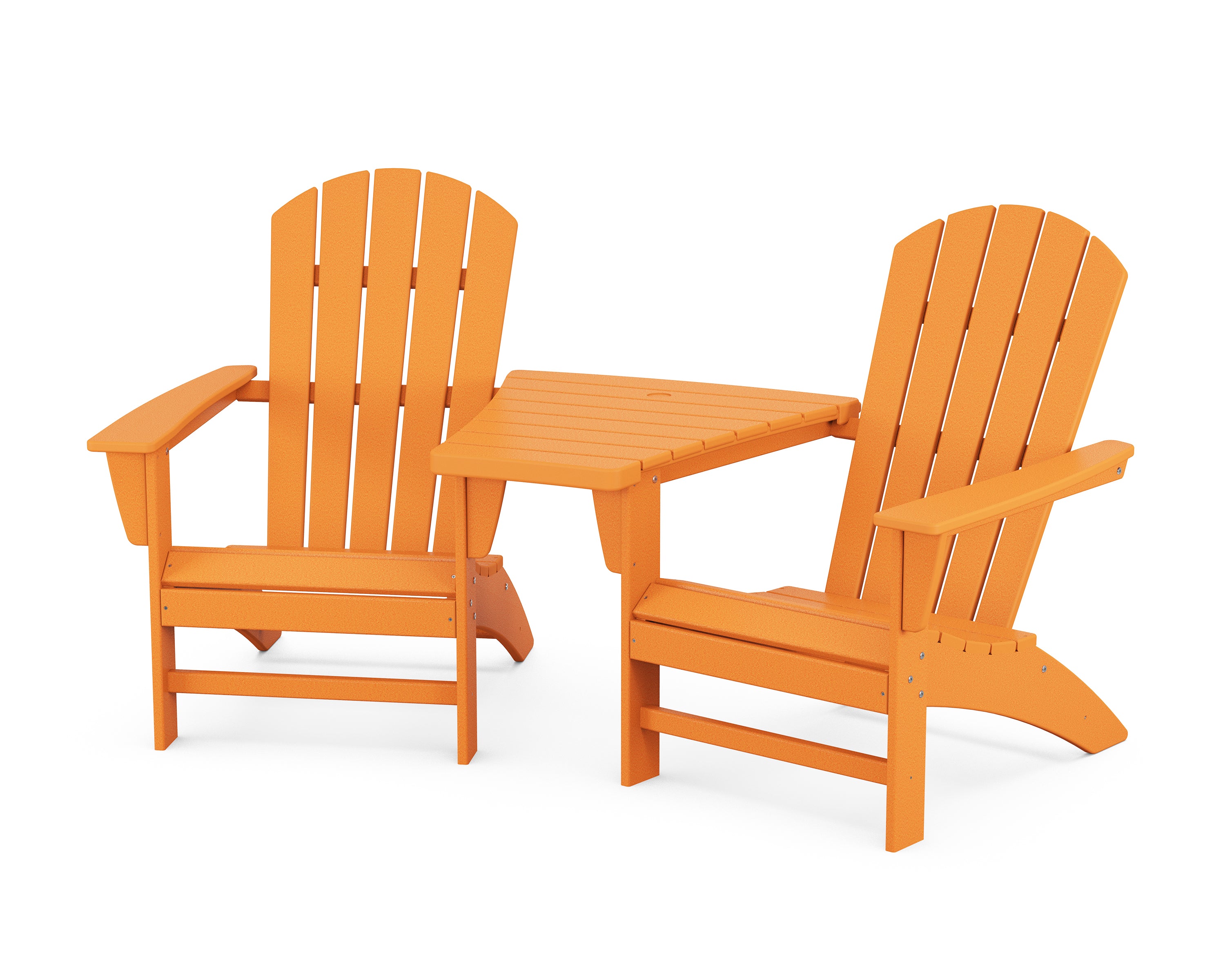 POLYWOOD® Nautical 3-Piece Adirondack Set with Angled Connecting Table in Tangerine