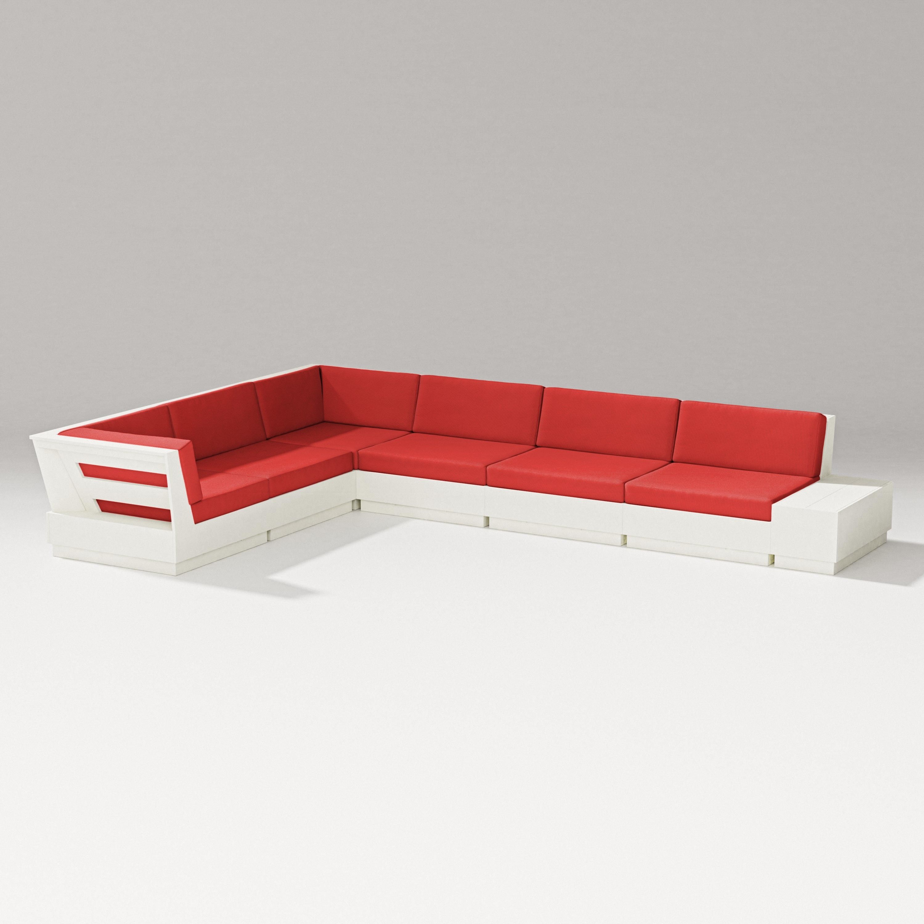 PW Designer Series Elevate 7-Piece Corner Sectional in Vintage White / Crimson Linen