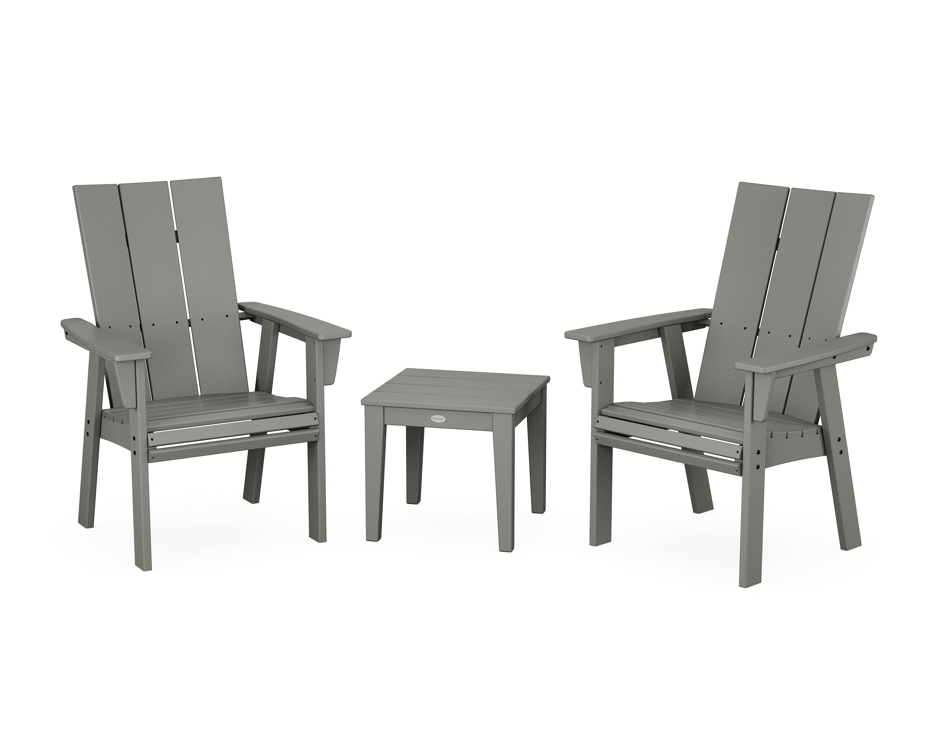 POLYWOOD Modern 3-Piece Curveback Upright Adirondack Chair Set in Slate Grey