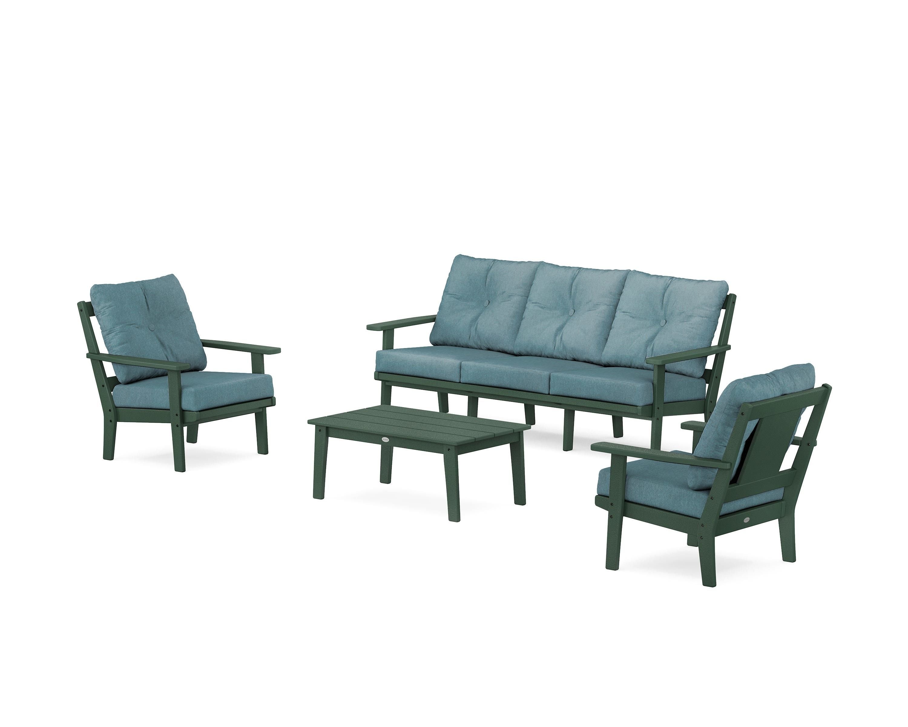 POLYWOOD Prairie 4-Piece Deep Seating Set with Sofa in Green / Ocean Teal