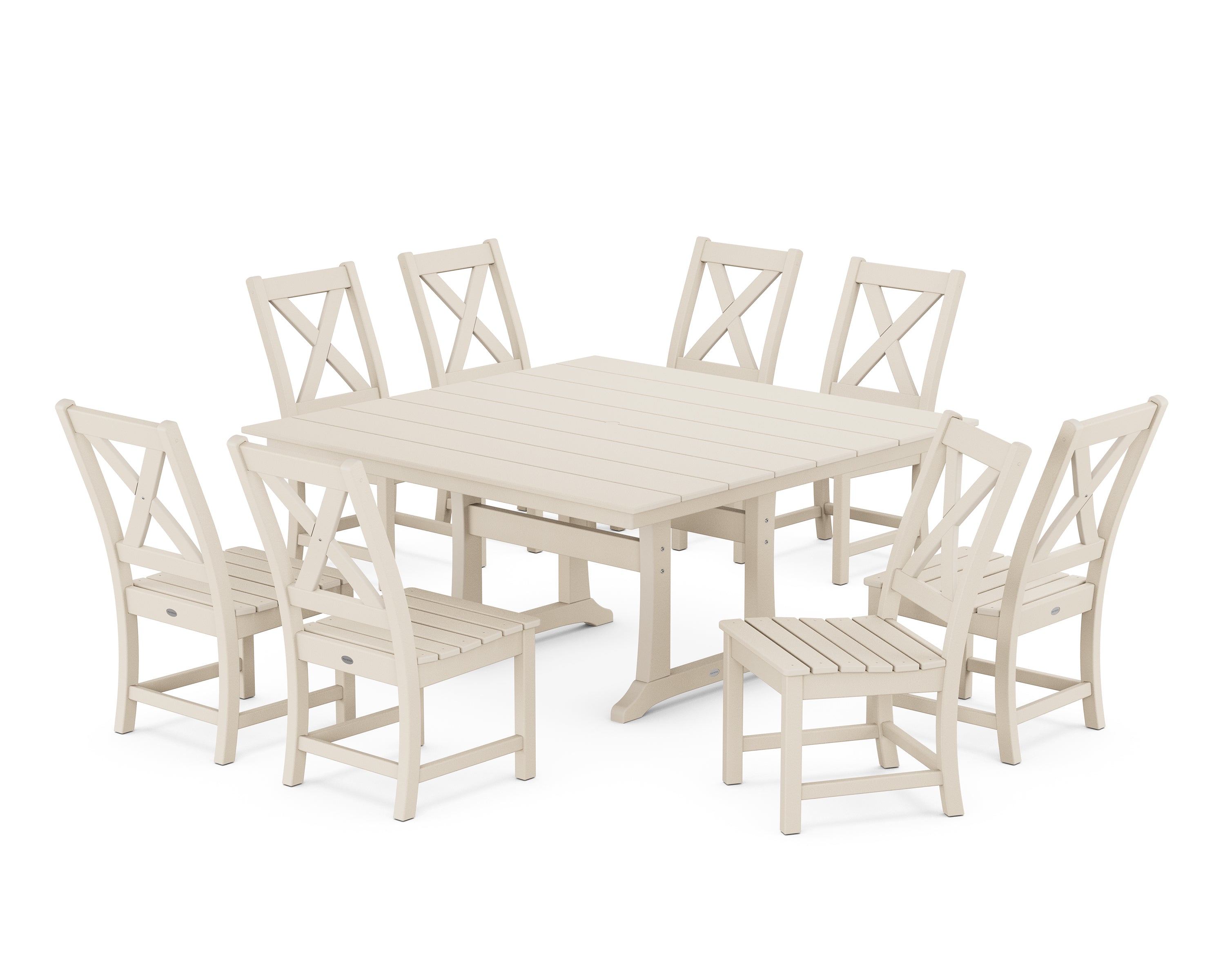 POLYWOOD® Braxton Side Chair 9-Piece Farmhouse Dining Set in Sand