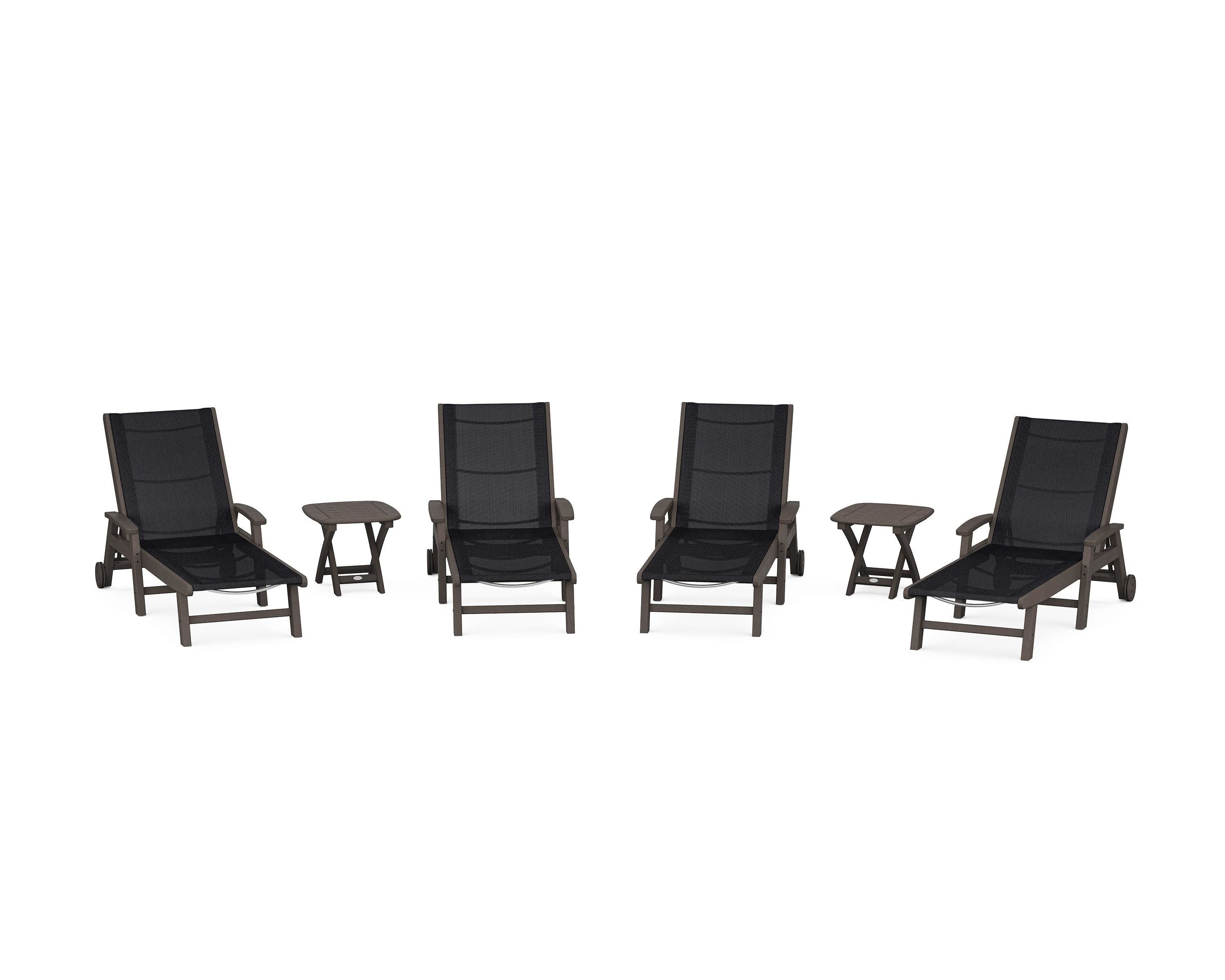 POLYWOOD Coastal Chaise 6-Piece Set with Wheels in Vintage Coffee / Black Sling