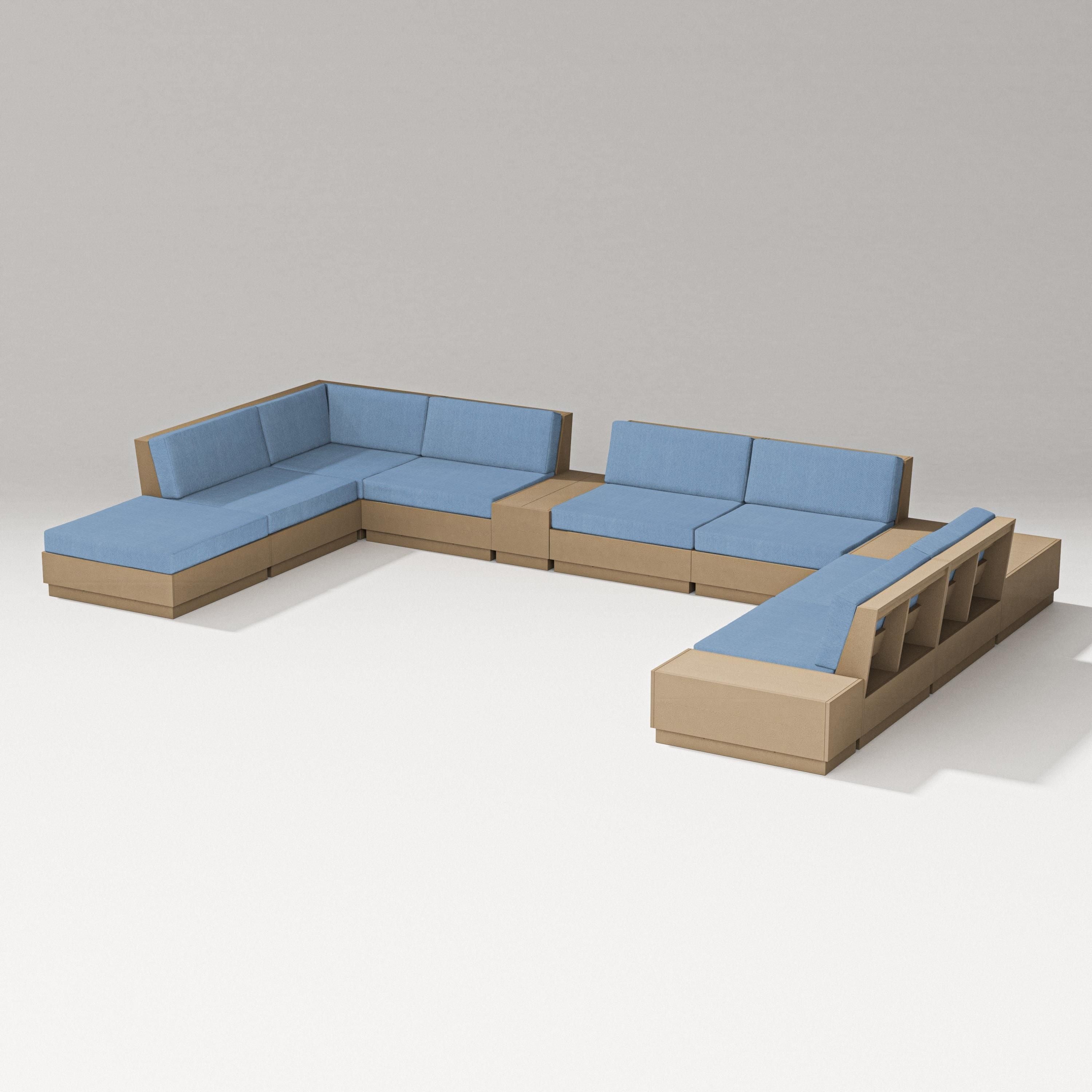 PW Designer Series Elevate 11-Piece Conversation Sectional Set in Vintage Sahara / Sky Blue