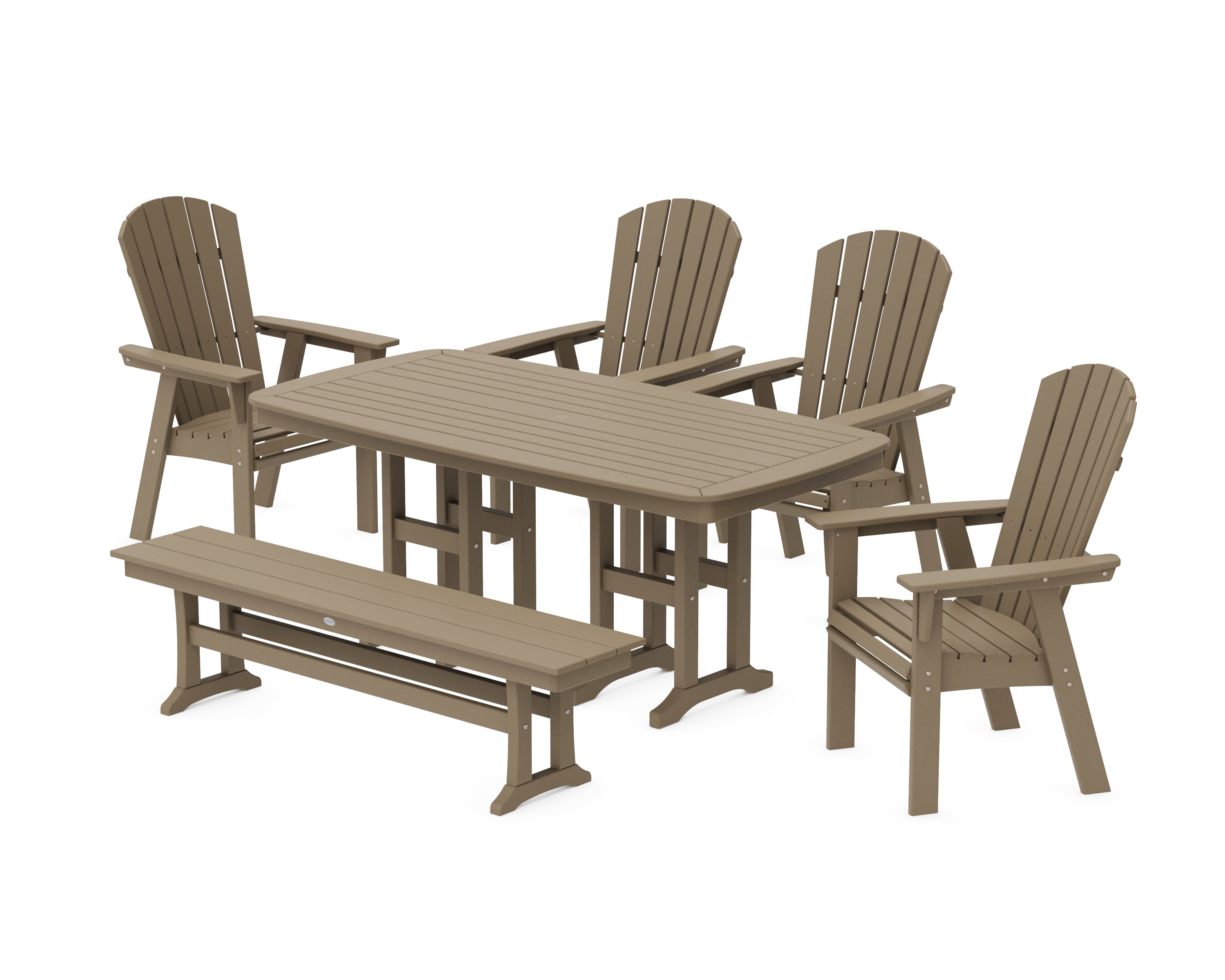 POLYWOOD Nautical Curveback Adirondack 6-Piece Dining Set with Bench in Vintage Sahara