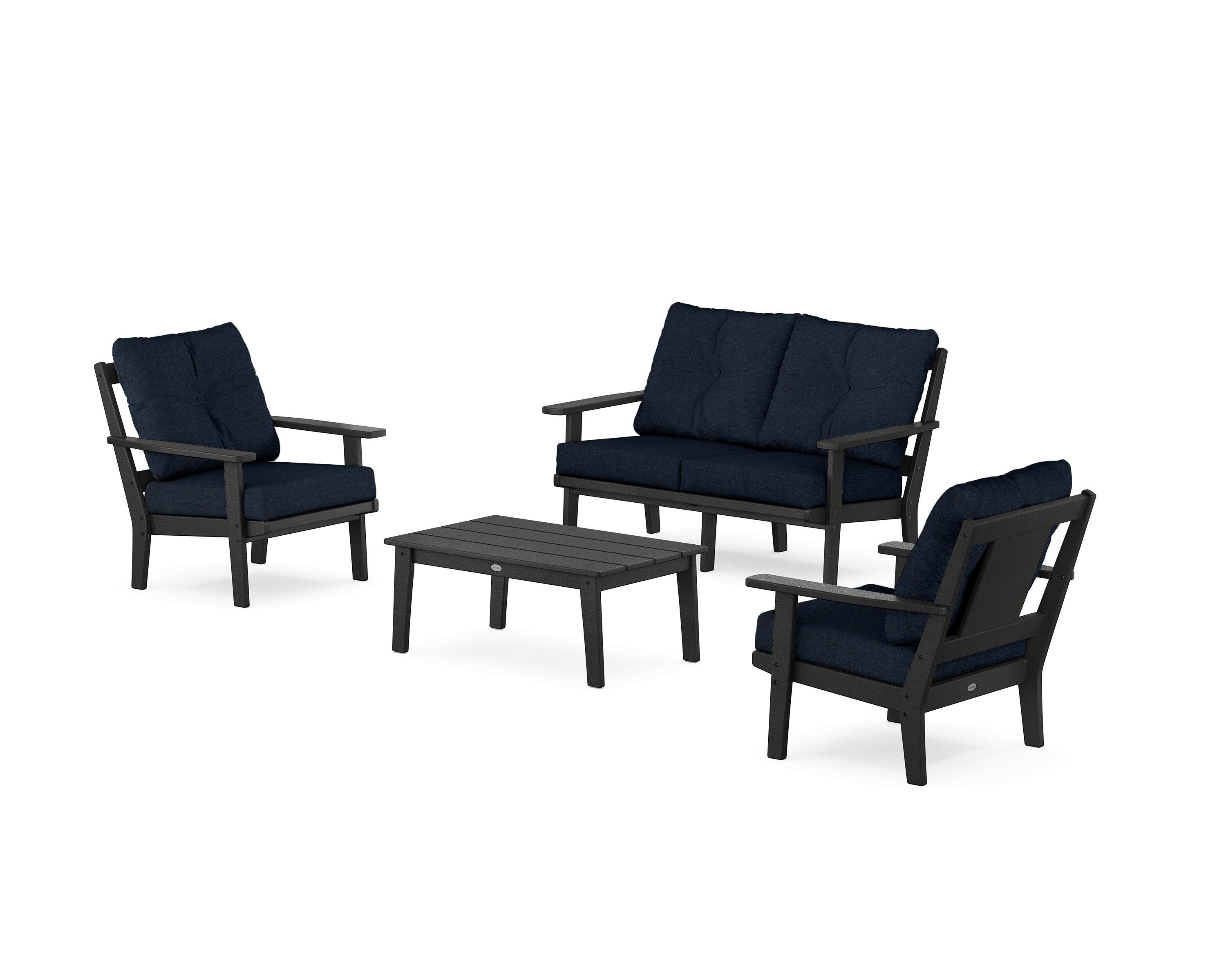 POLYWOOD Prairie 4-Piece Deep Seating Set with Loveseat in Black / Marine Indigo